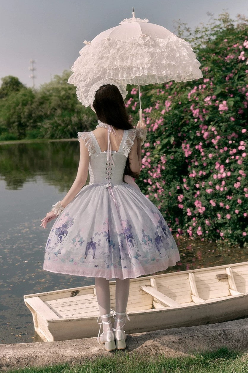 Morning Dew Rose Blue Green Hanfu Lolita JSK Dress Set