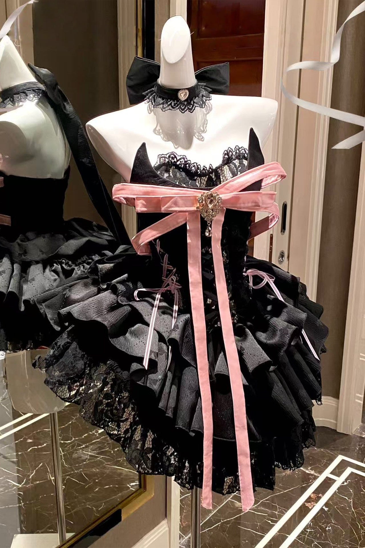 Kitten Lover Ballet Short Black Dress