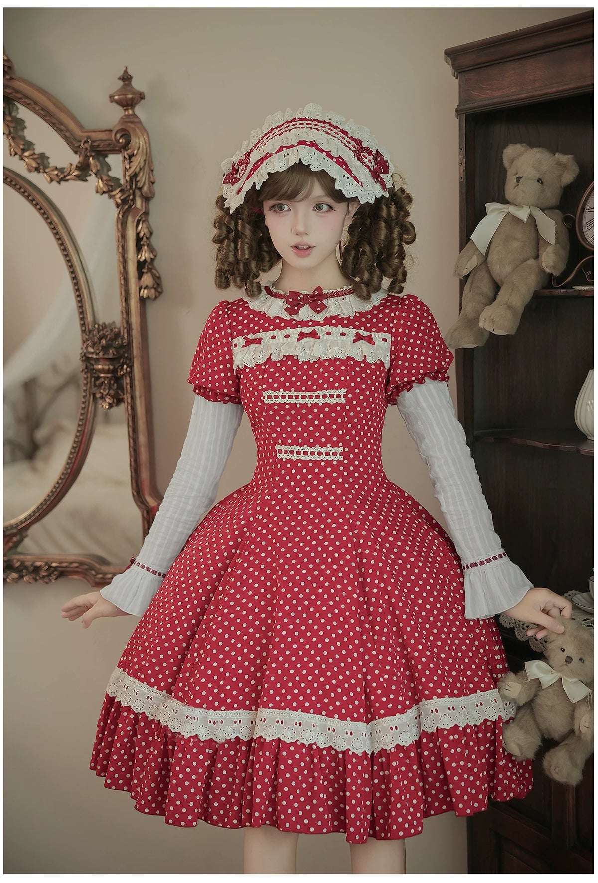 Showa Chronicle Old‑School Sweet Polka‑Dot Lolita OP / JSK Dress