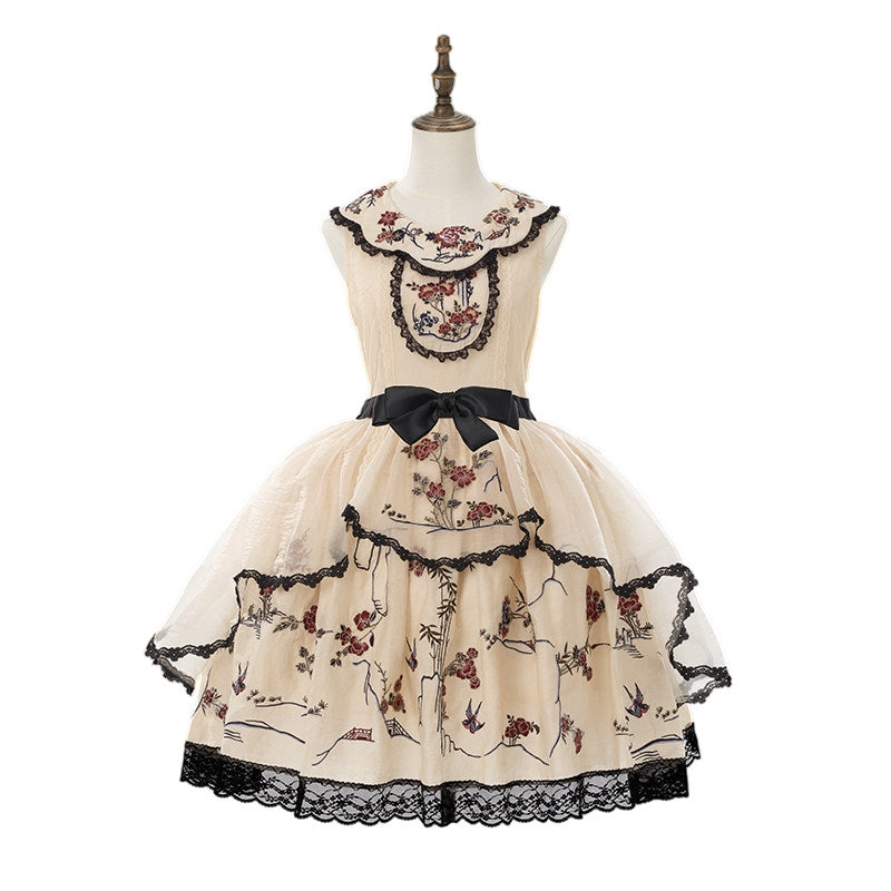 Floral Bird Amber Beige Hanfu Lolita JSK Dress Set