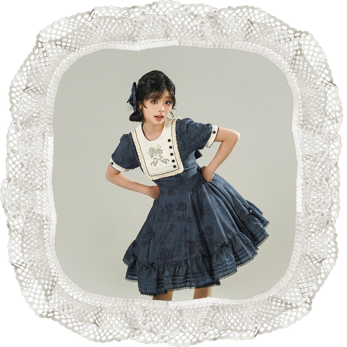 Peony Whisper Lolita Cla Printed Six‑Gore Cut Short OP Dress