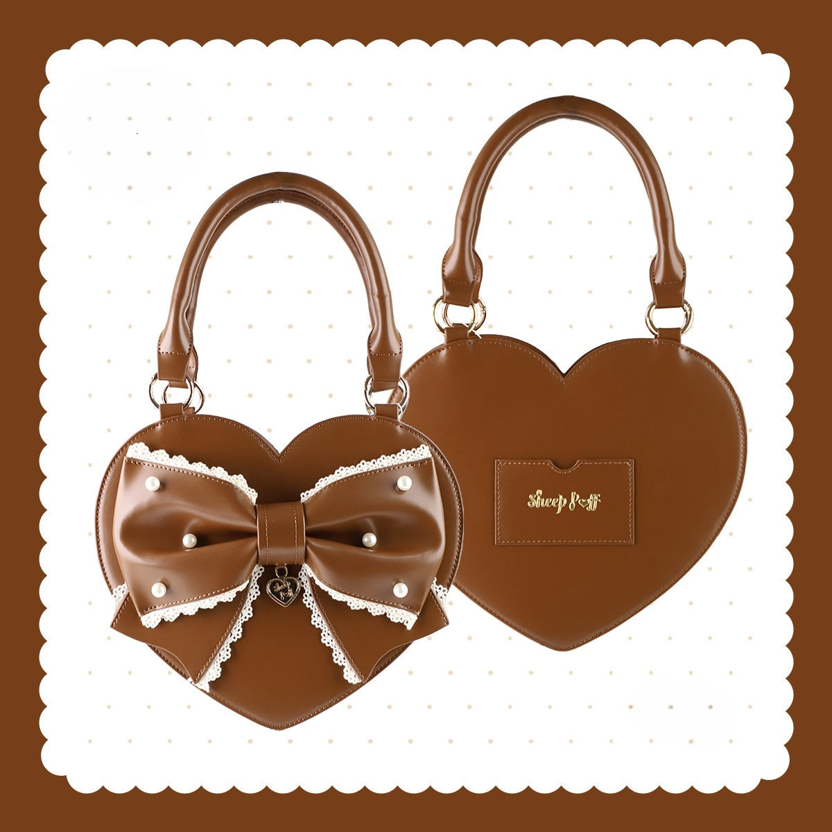 Vintage Sweetheart Lolita Lace Trim Heart Handbag