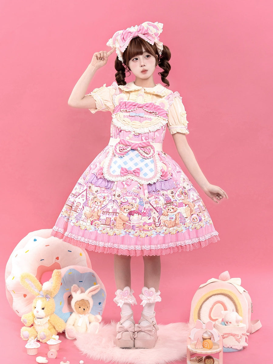 Bear Cake Sweet Lolita OP and JSK Dress Set