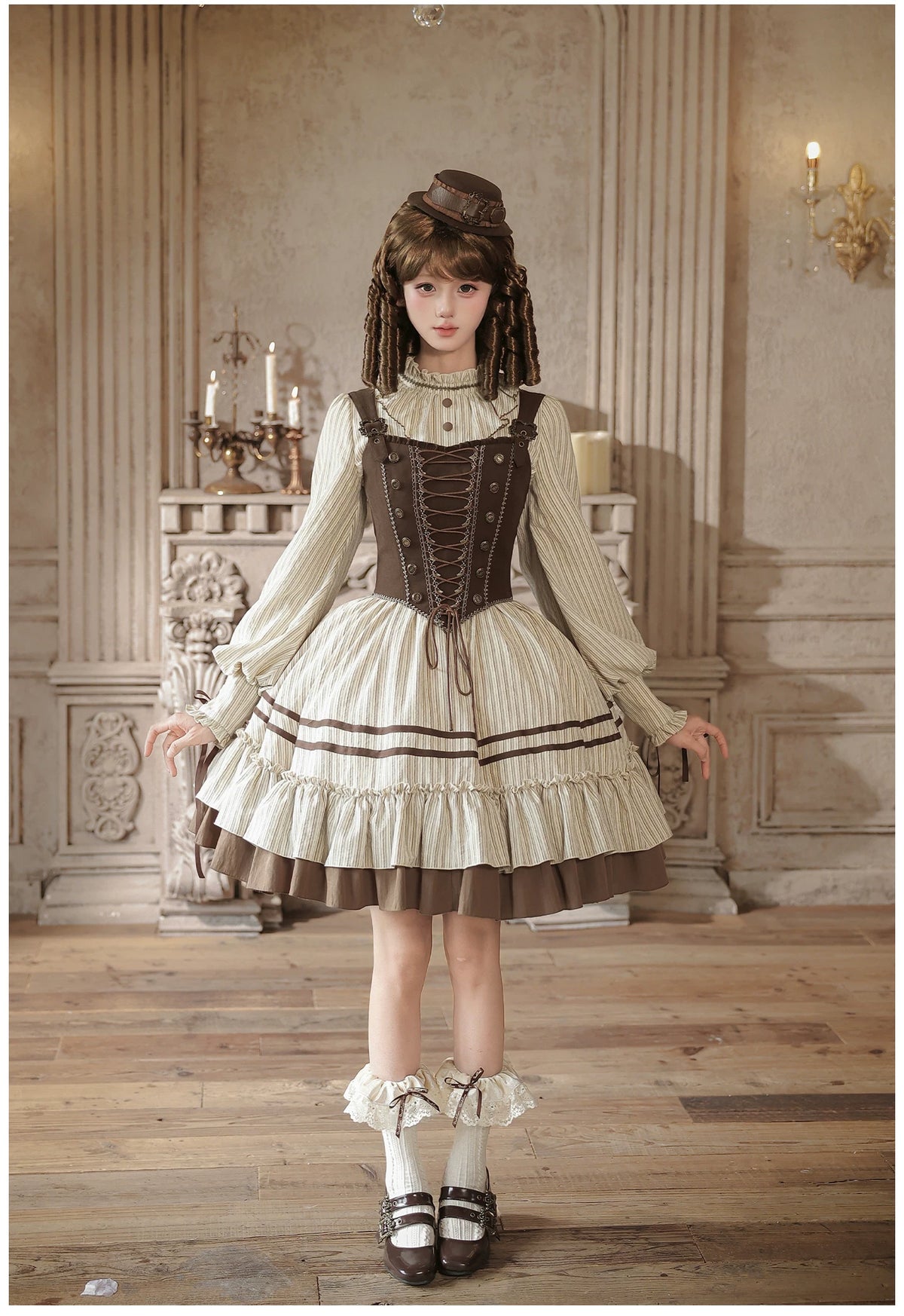 At Sunset Lolita Ruffled Corset & Drape Panel OP Dress Set