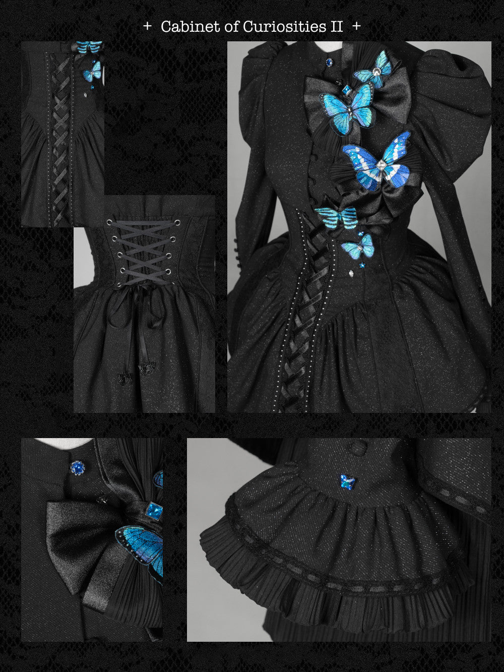 Cabinet Of Curiosities II Dark Gothic Butterfly Stand Collar Short OP Dress