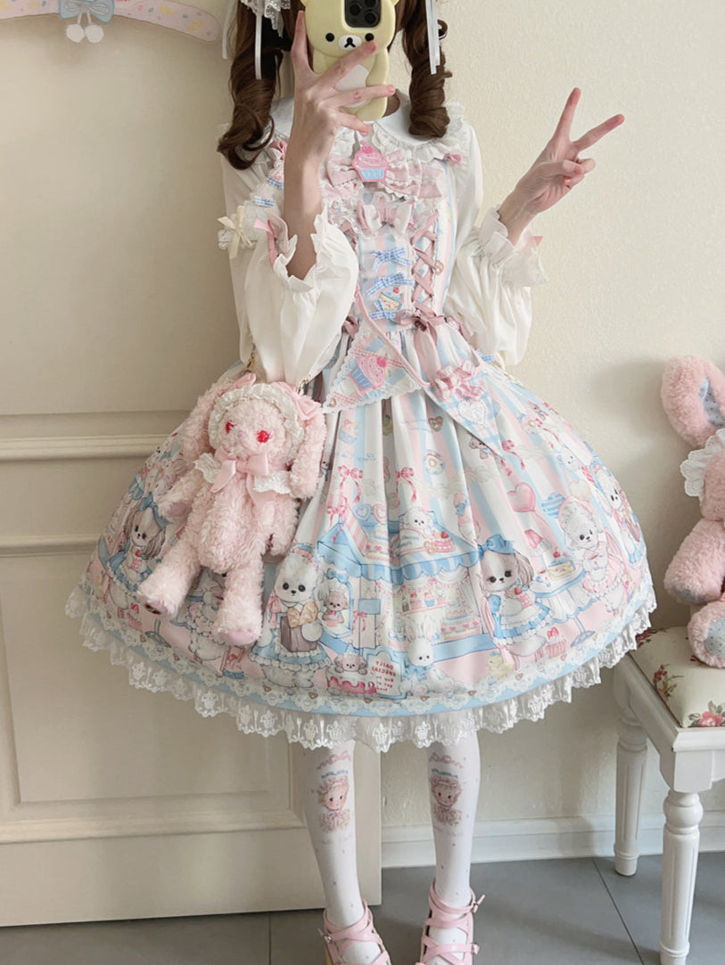 Kawaii Lolita Puppy Print JSK Dress LS1007