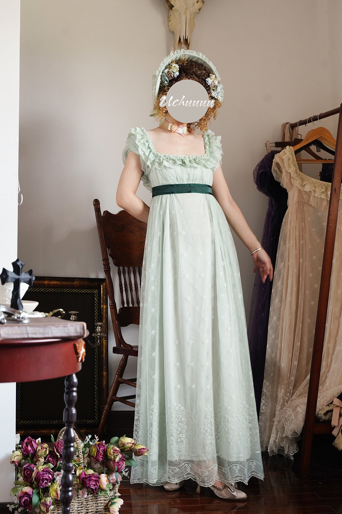 Bathing in Light Green Empire Waist Lolita OP Dress