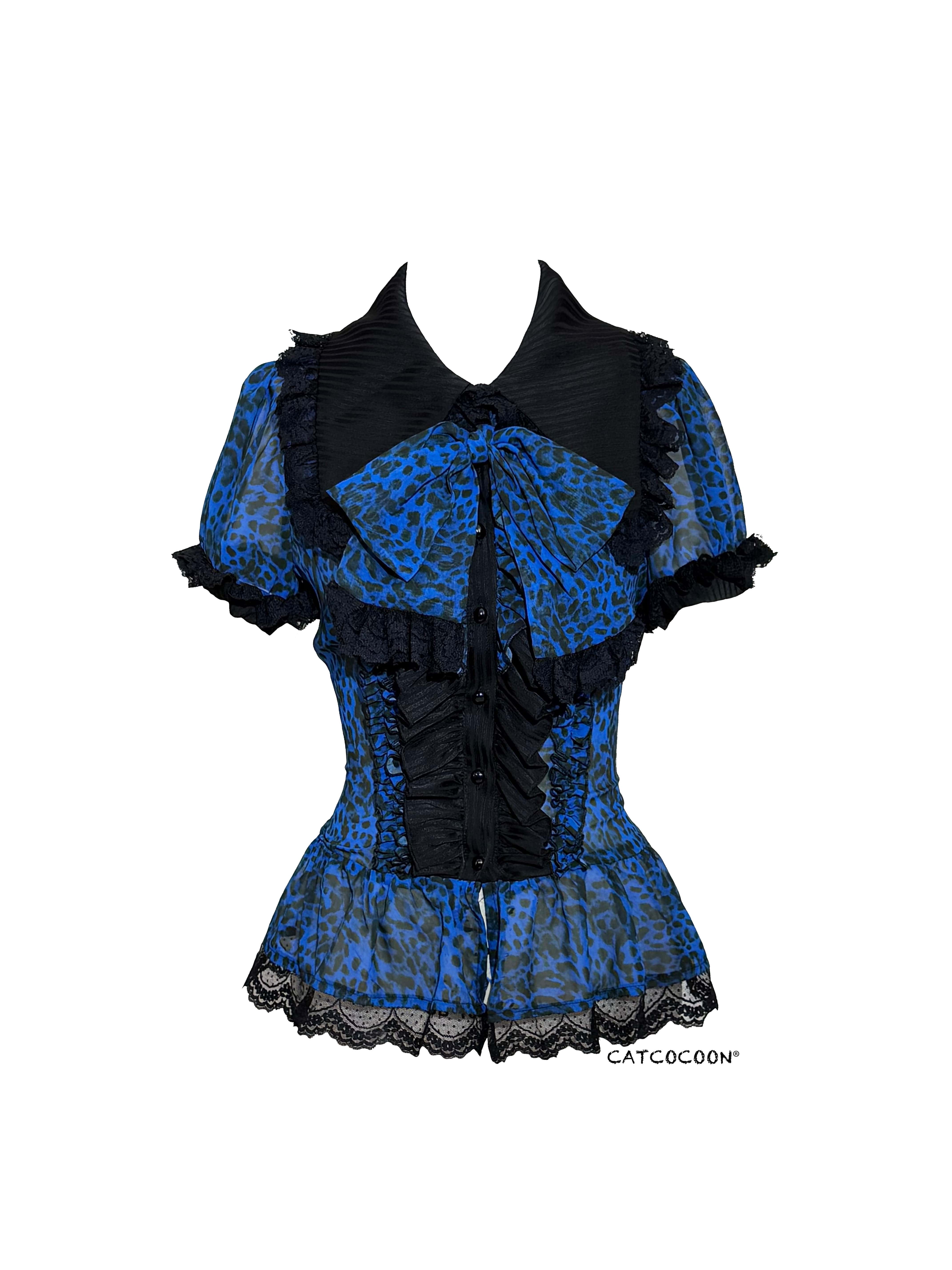 Bengal Cat Gothic Lolita Blue Blouse & Skirt Set