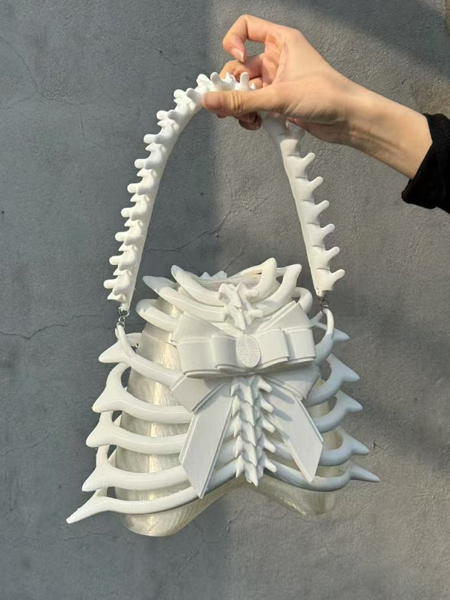 Rib Cage 3D Printed PLA Resin Crossbody White Bag