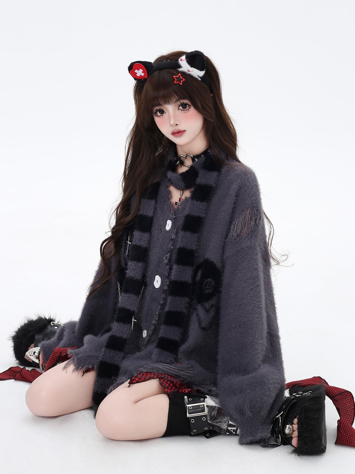 Soft Alternative Y2K Faux Fur Knit Cardigan Sweater LE1028
