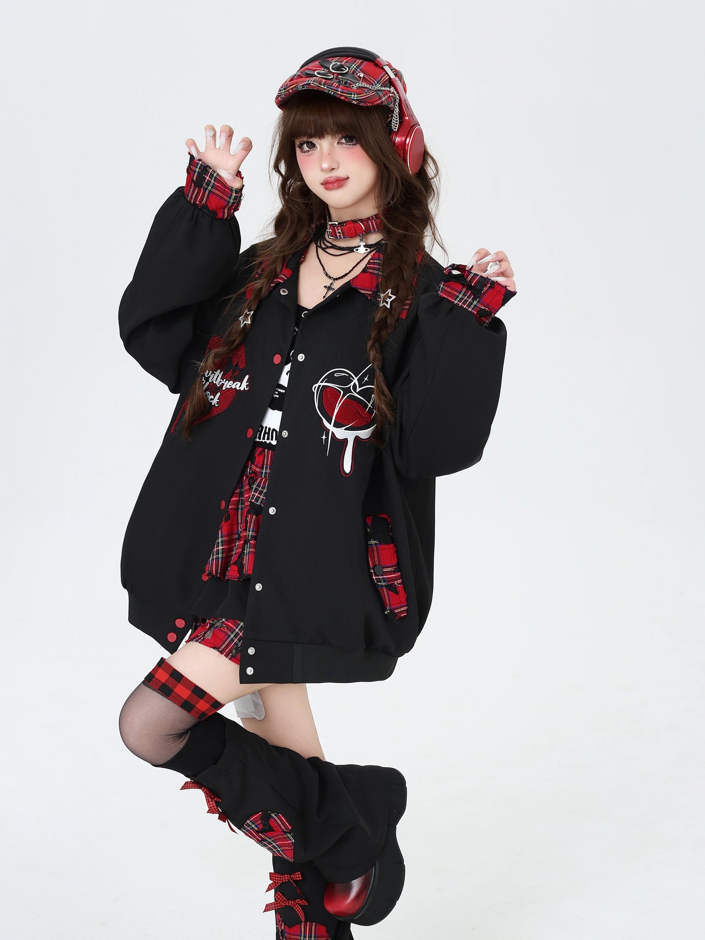 Harajuku Heart Embroidery Bomber Jacket LE1022
