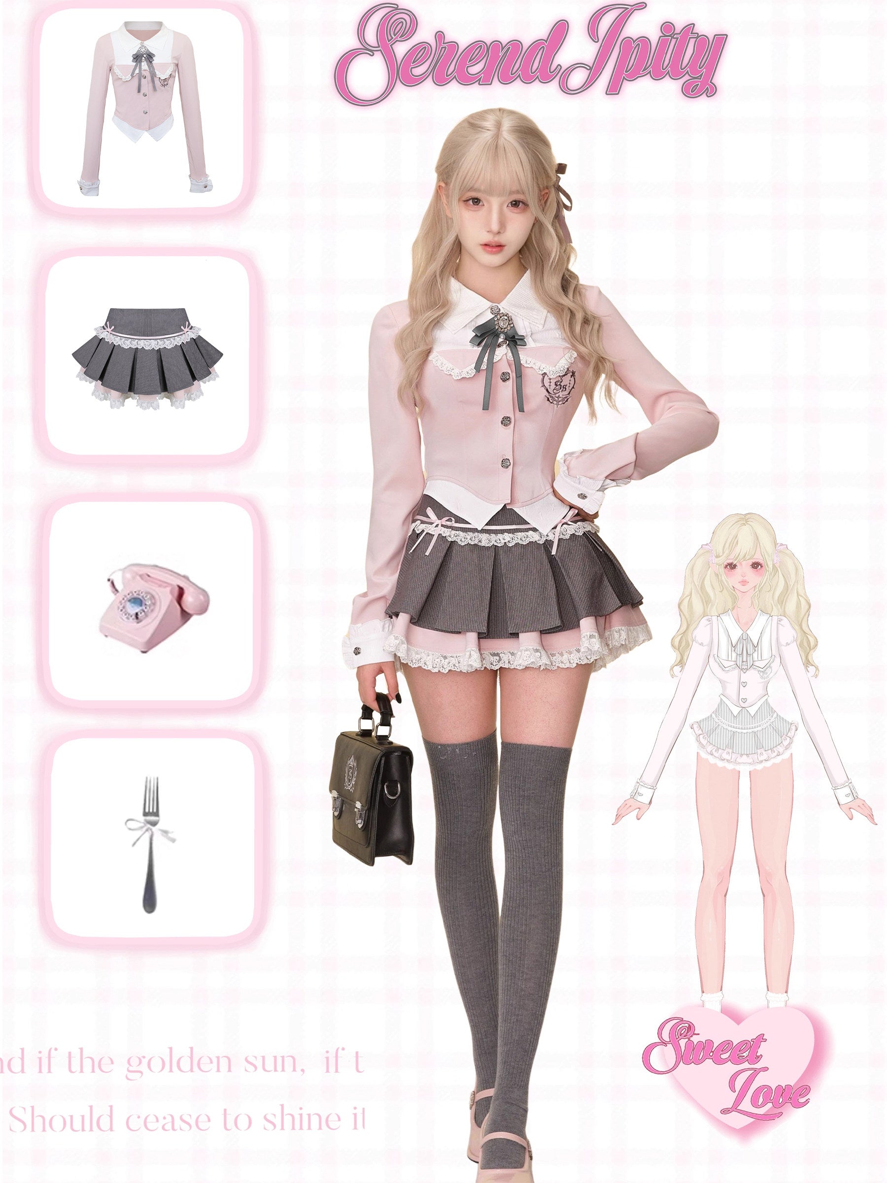 Sweet Cherry Academy Preppy Blouse & Skirt Set