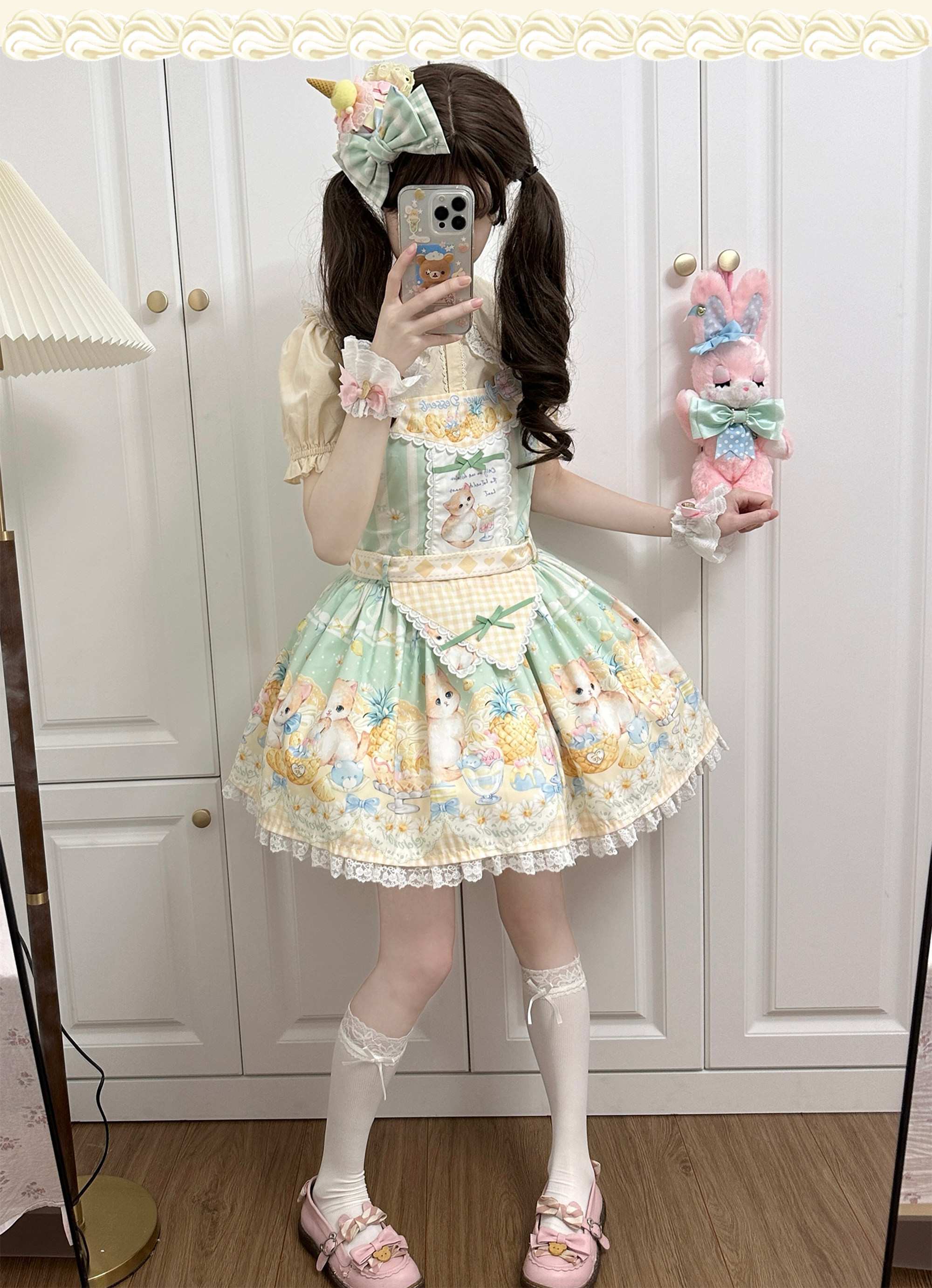 Pineapple Mew Lolita Sweet Print Dress