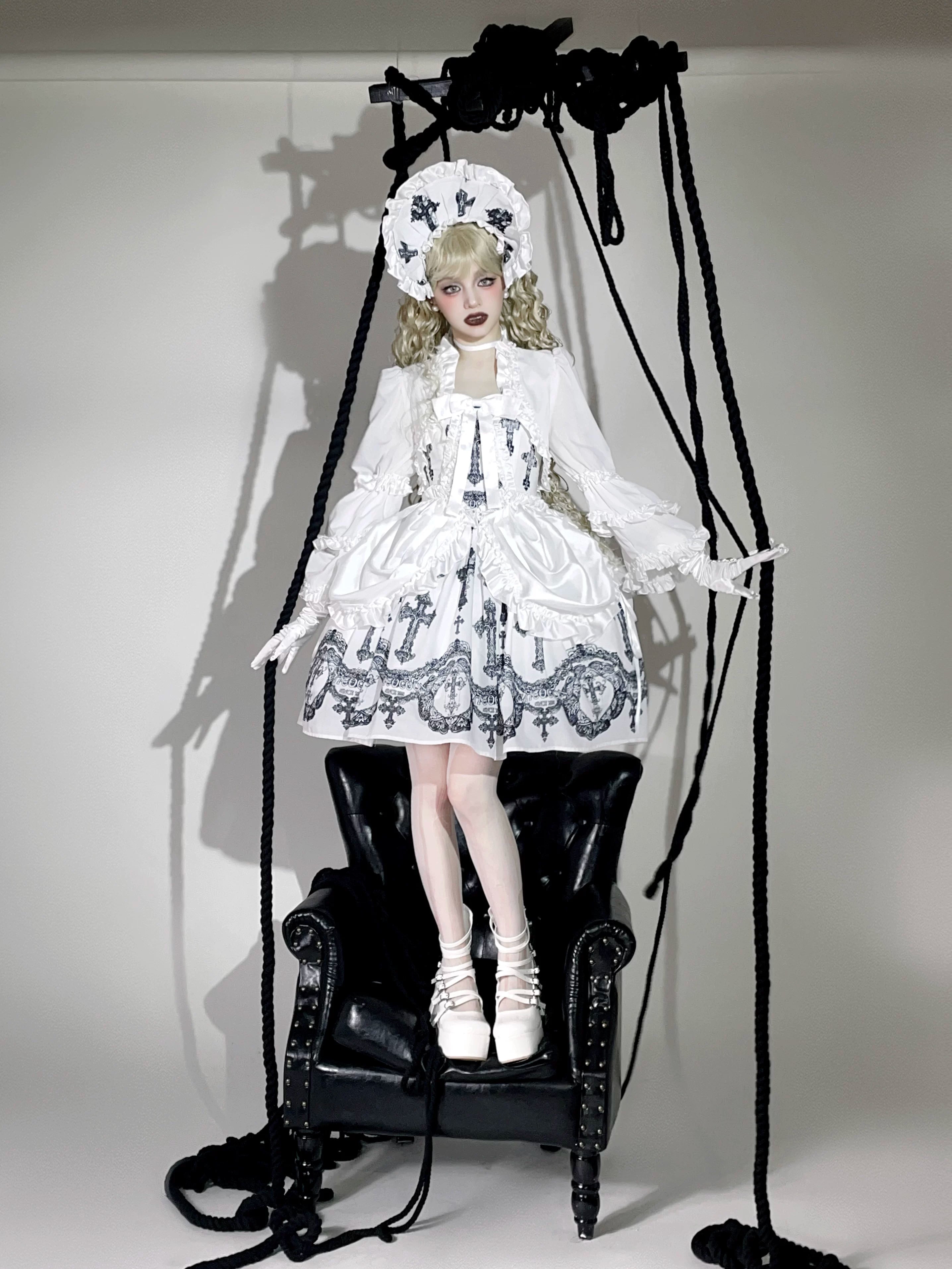 Lace Cross Gothic Lolita JSK White Set