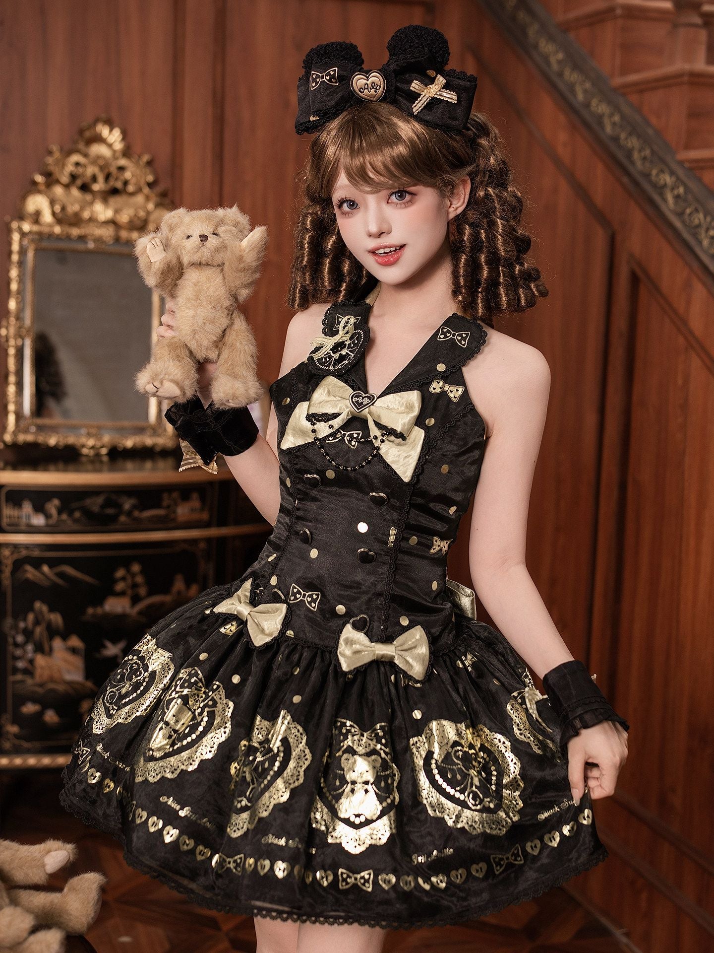 Black Sugar Bear Lolita Black & Gold Dress