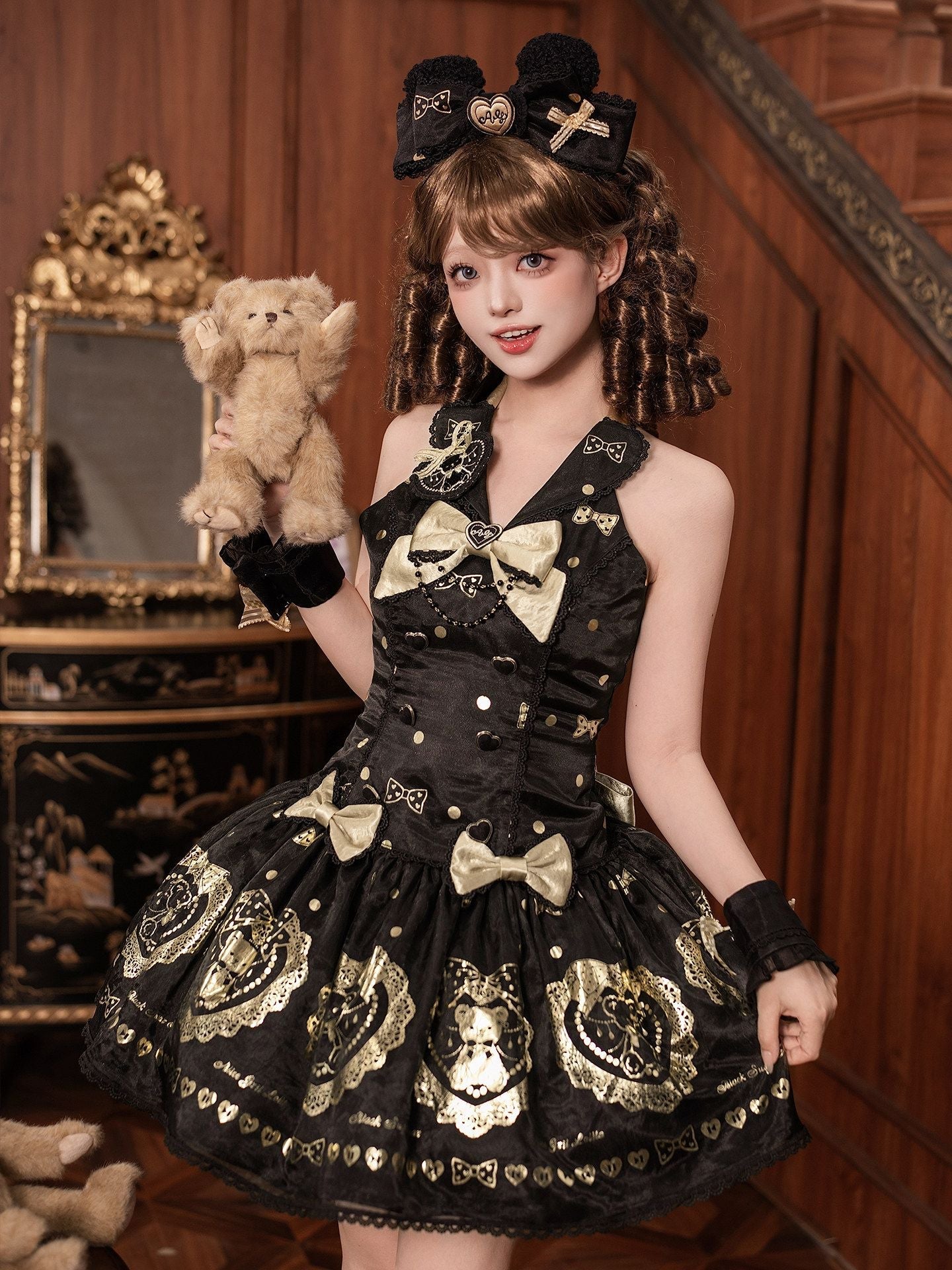 Black Sugar Bear Lolita Black & Gold Dress