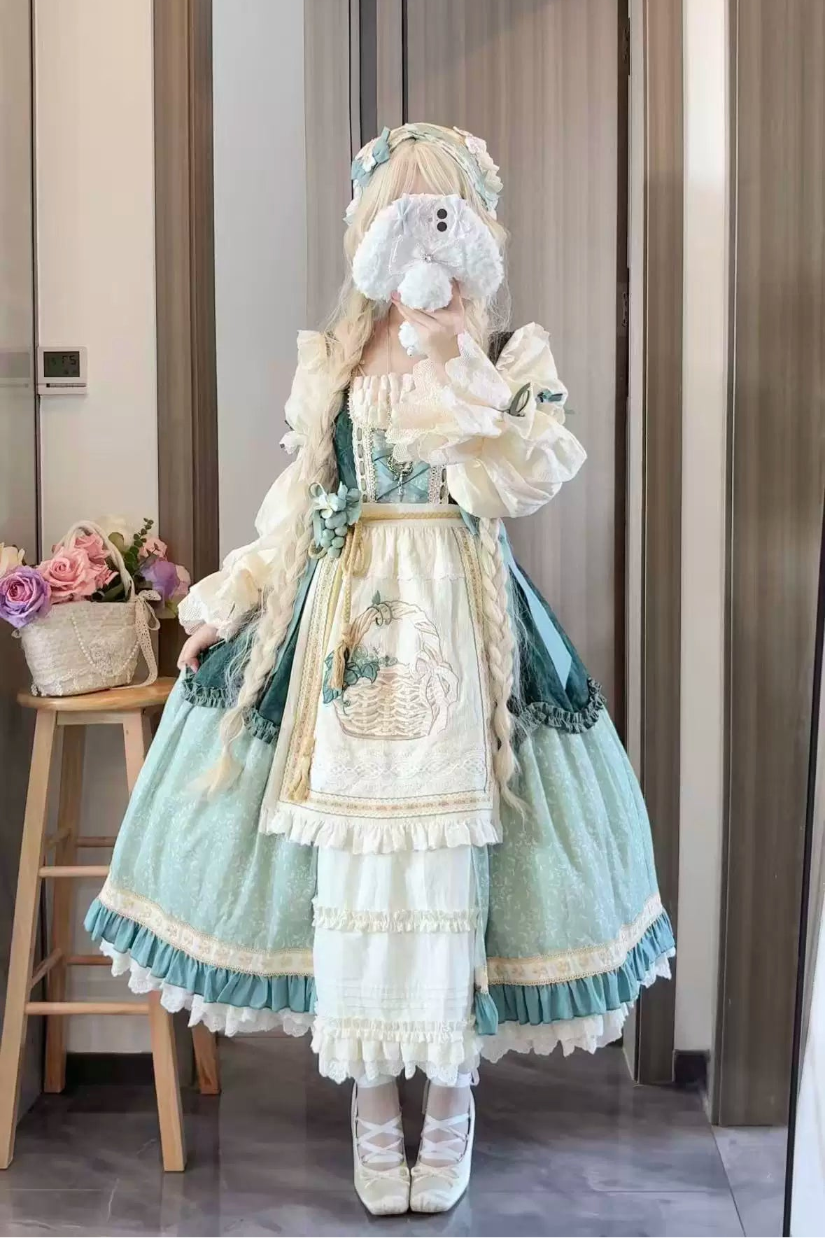 Green Grape Garden Teal Classic Lolita OP Dress Set