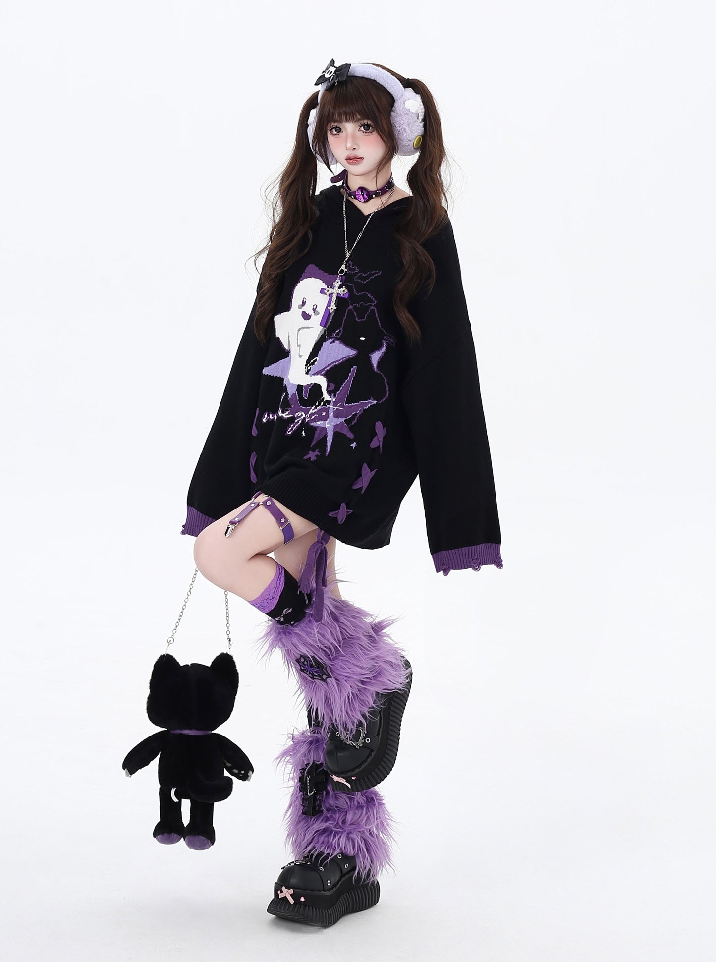 Y2K Ghostie Color-Block Knit Sweater LE1029
