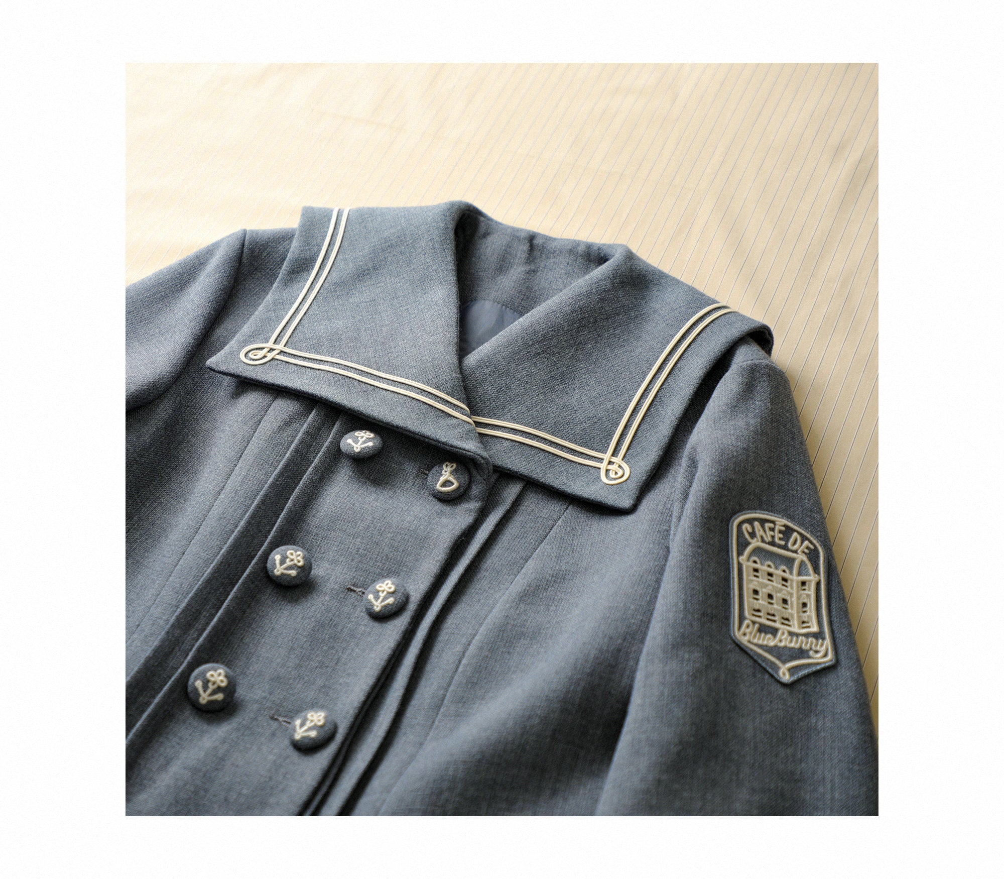Blue White Trim Vintage Sailor Collar Jacket