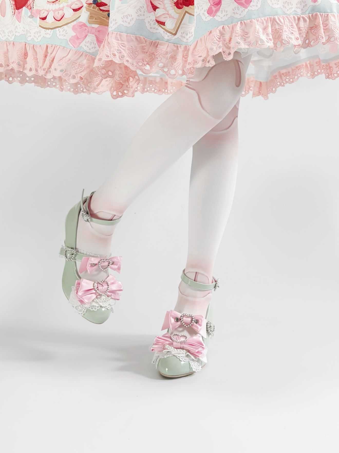 Lolita Sweet Bow Pearl Wedge Heels LE5027