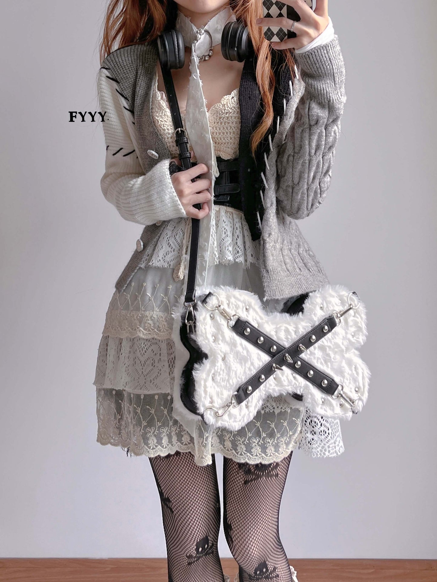 Lolita Gothic Punk Bone Plush Bag LE8005
