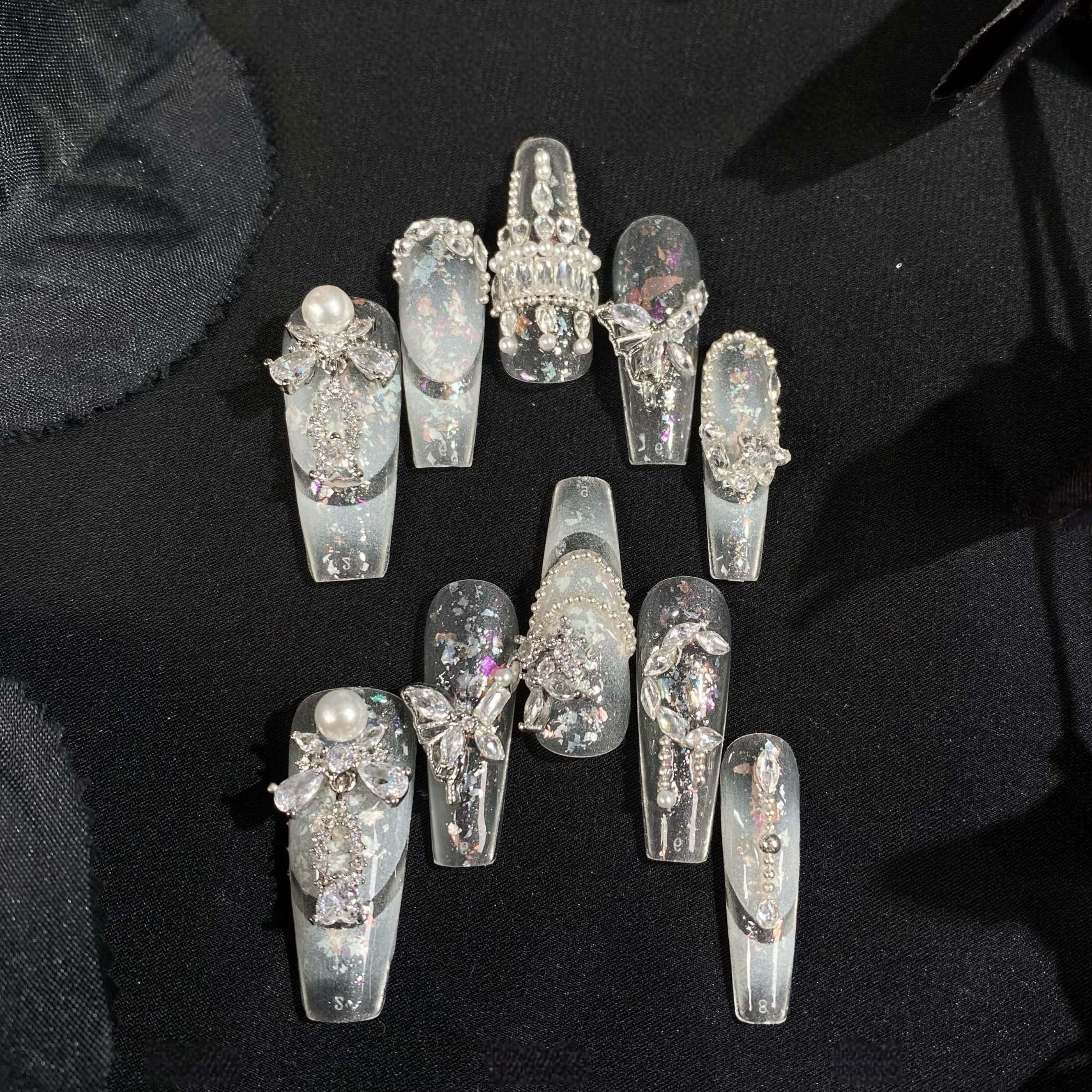 Snow Sight White French Zircon Diamond Bridal Lolita Nail Art