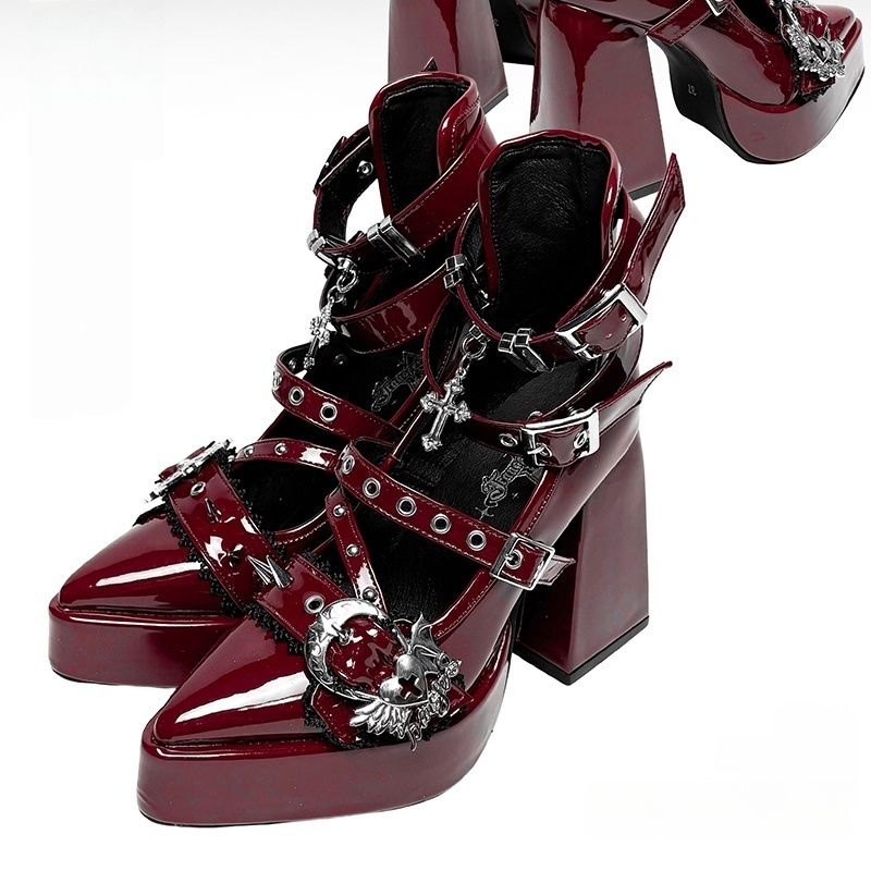 Lolita Gothic Dark style Block Mid Heels LE5023