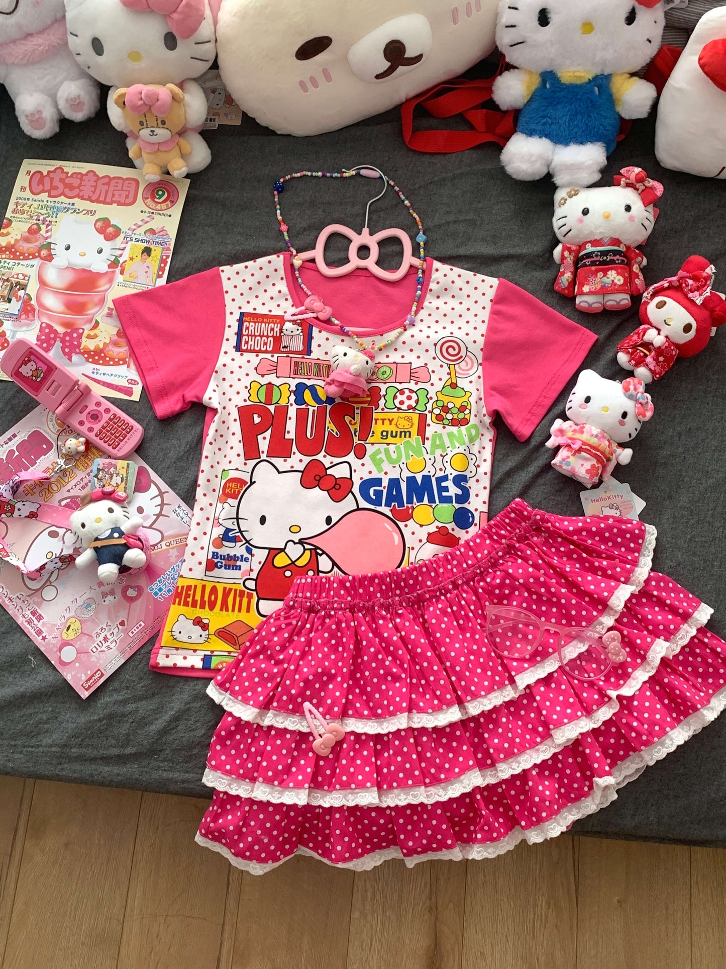 Y2K Kitty Dot Puff T-shirt Dress LE1083