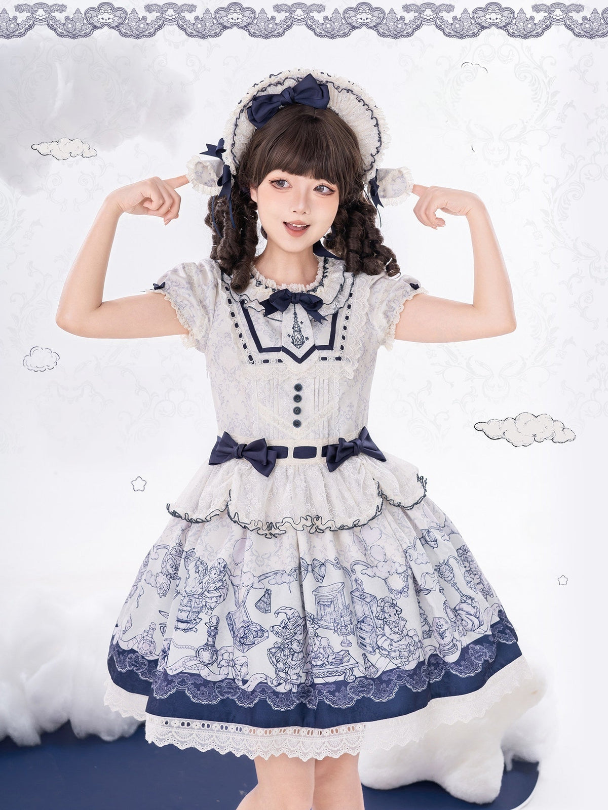 Fantasy Lamb Jacquard Print White Classic Lolita OP