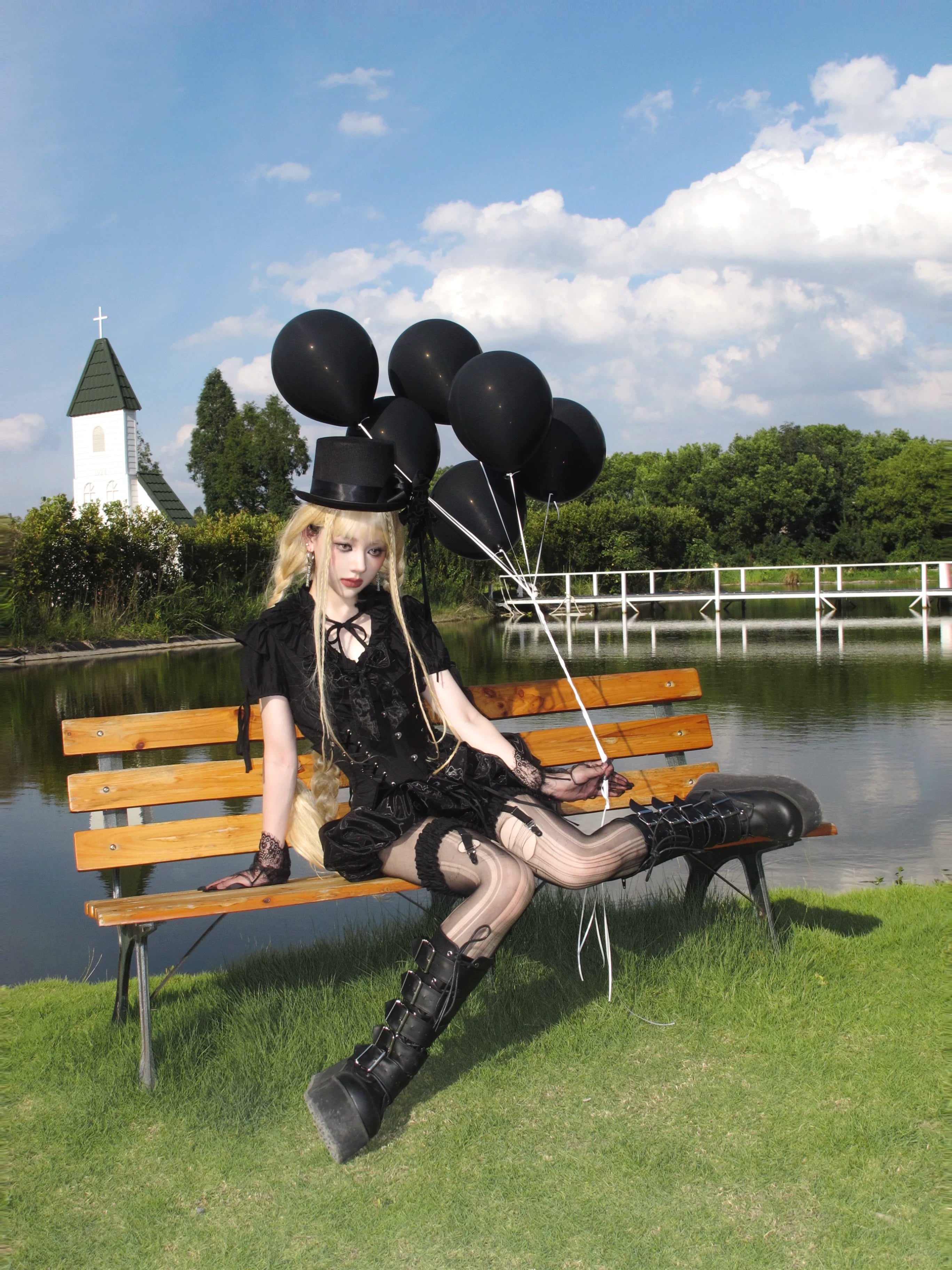 WONKA Gothic Lolita Black Top & Shorts Set