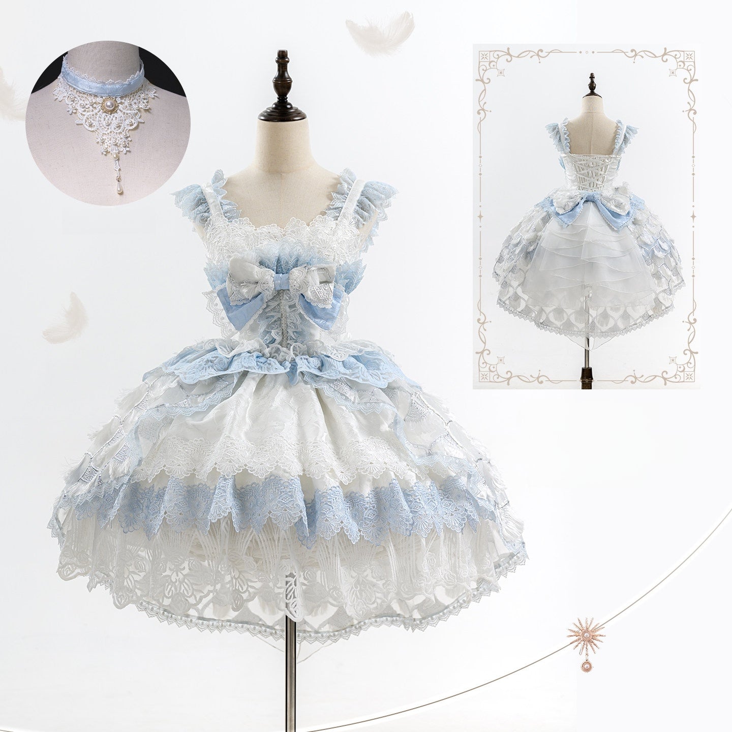 Peacock Feather SP Bridal Lolita Blue & White JSK Dress