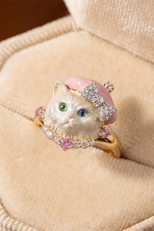Heterochromia Cat Embossed Adjustable Ring