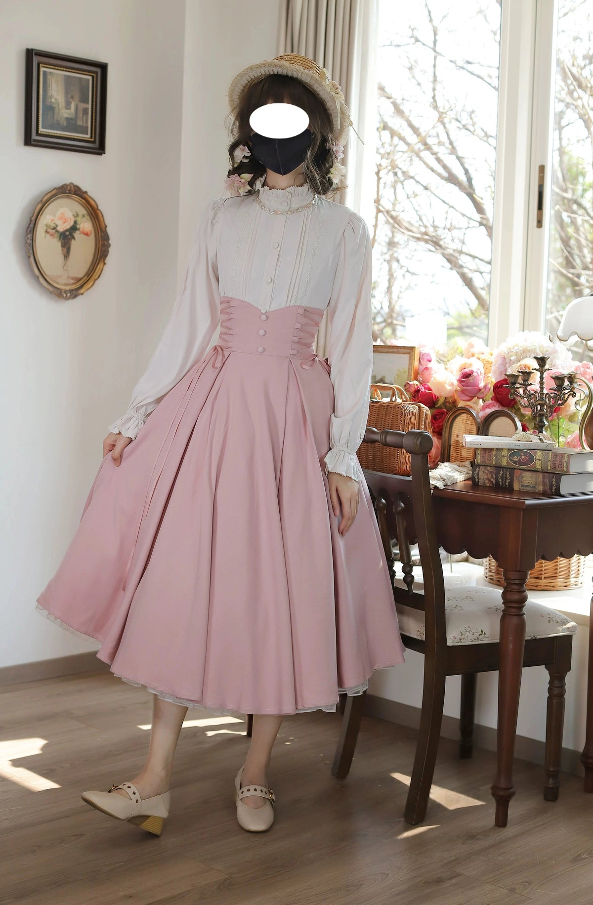 Morning Mist & Letter Paper Stand Collar Classic Lolita Blouse