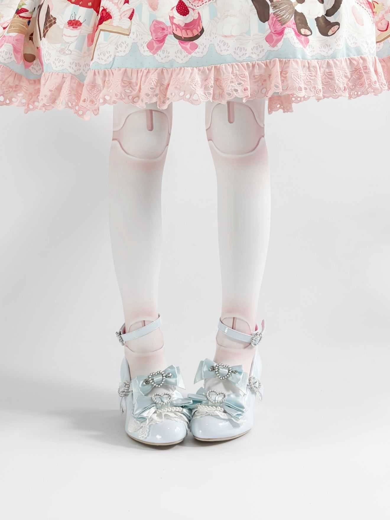 Lolita Sweet Bow Pearl Wedge Heels LE5027