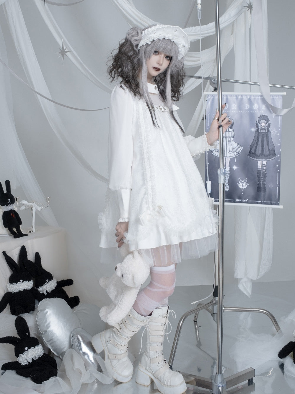 Tin Doll Black & White Gothic Lolita Lace Dress