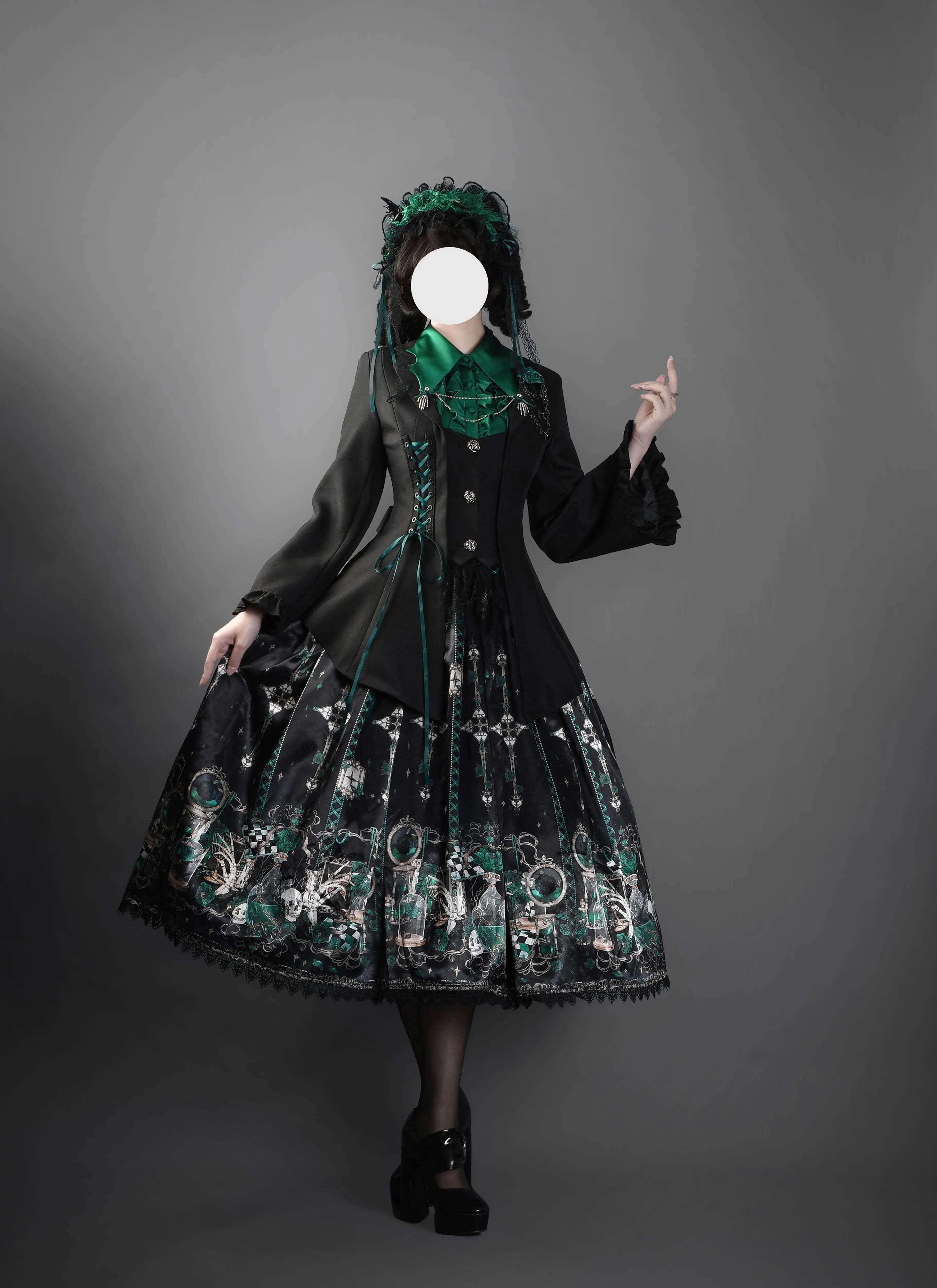 Blood Laboratory Green Skull Potion Print Gothic Lolita Long JSK