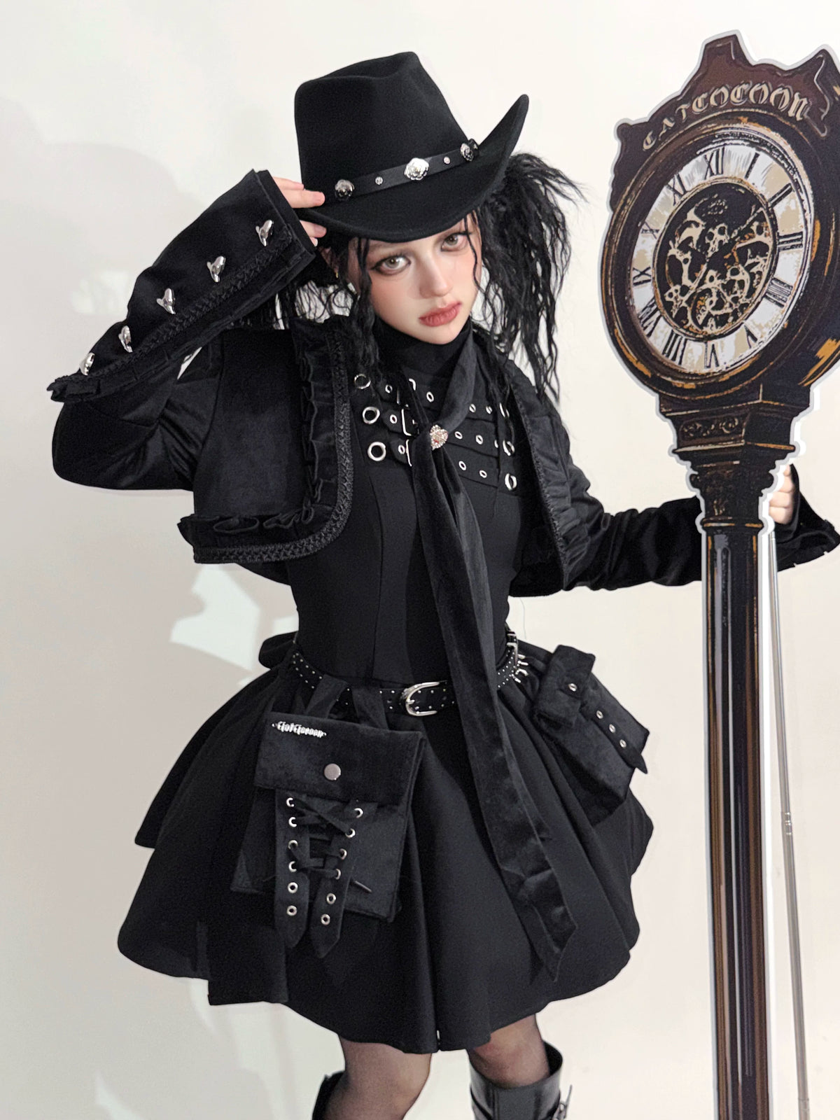 Cannoneer Lolita Steampunk Long Sleeve Black OP Dress Set