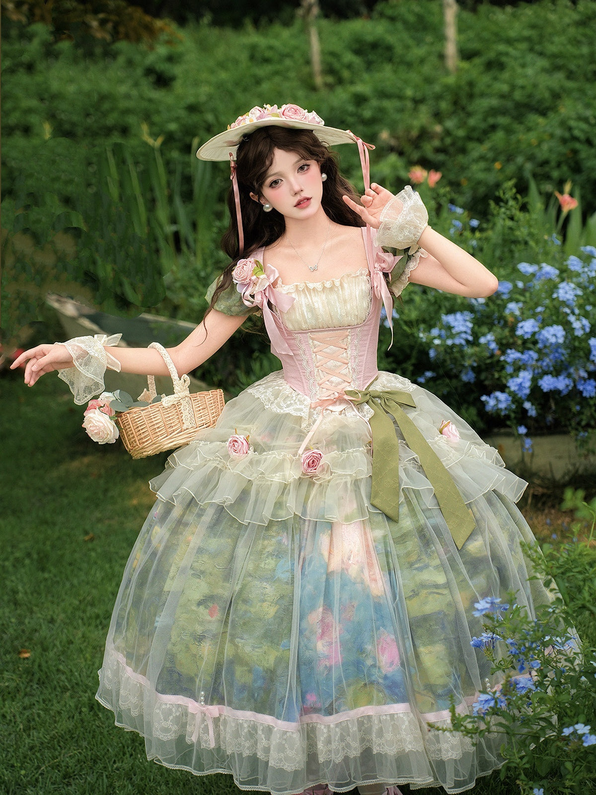 Monet's Garden Oil Painting Classic Lolita OP Dress Set