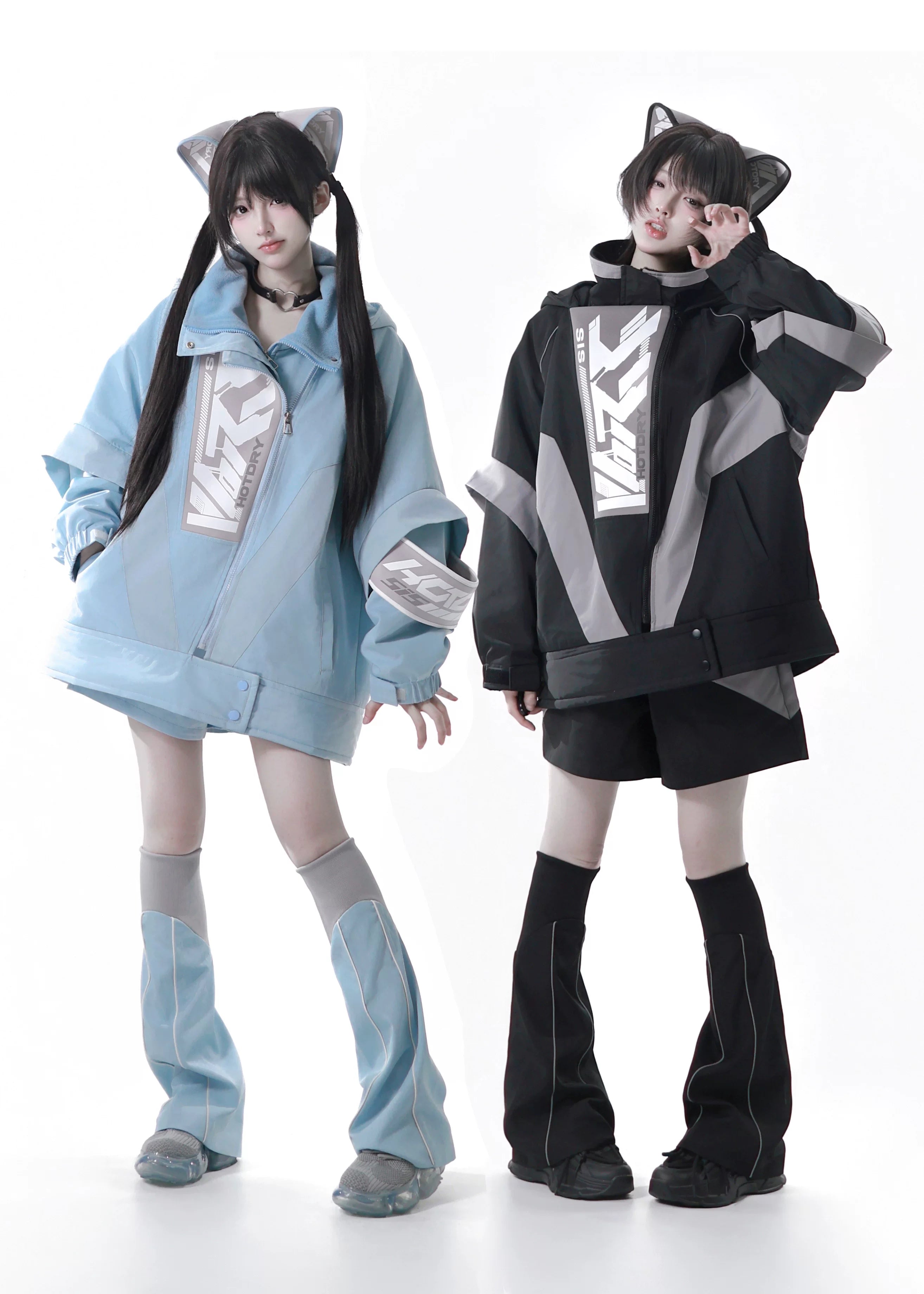 Dystopian Techwear Two-Piece Fleece-Lined Jacket and Shorts Set