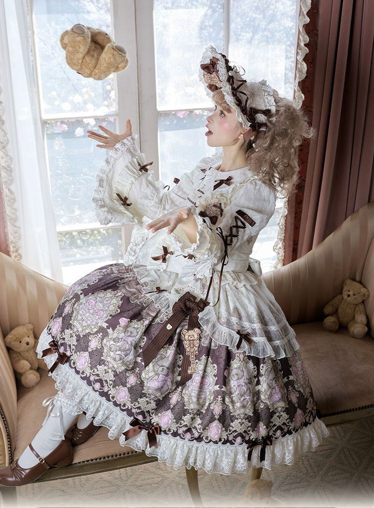 Sweet Ode Bear Lolita Printed Pink JSK