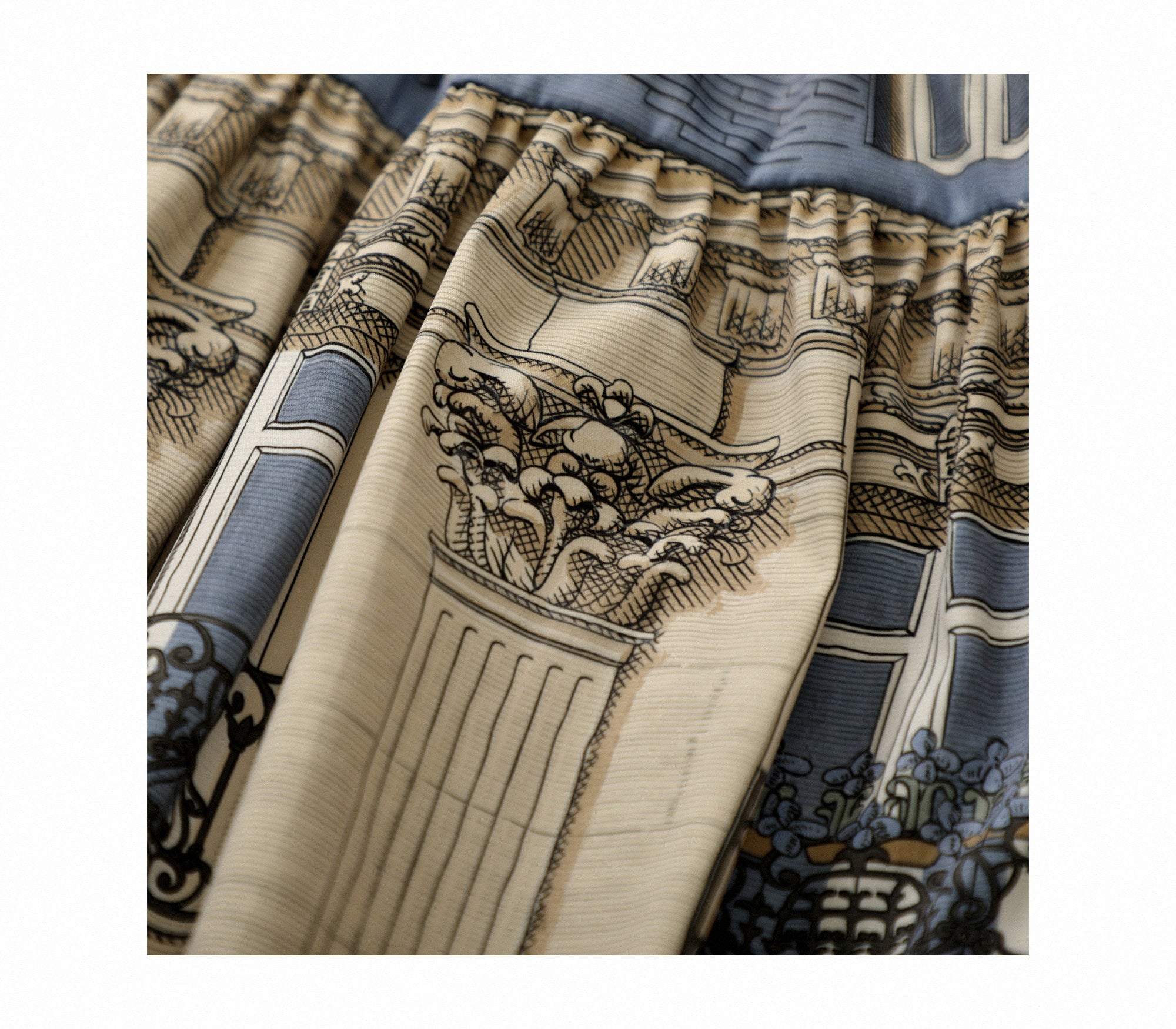 Blue Bunny Cafe Yellow Blue Vintage Architecture Print Classic Lolita Skirt