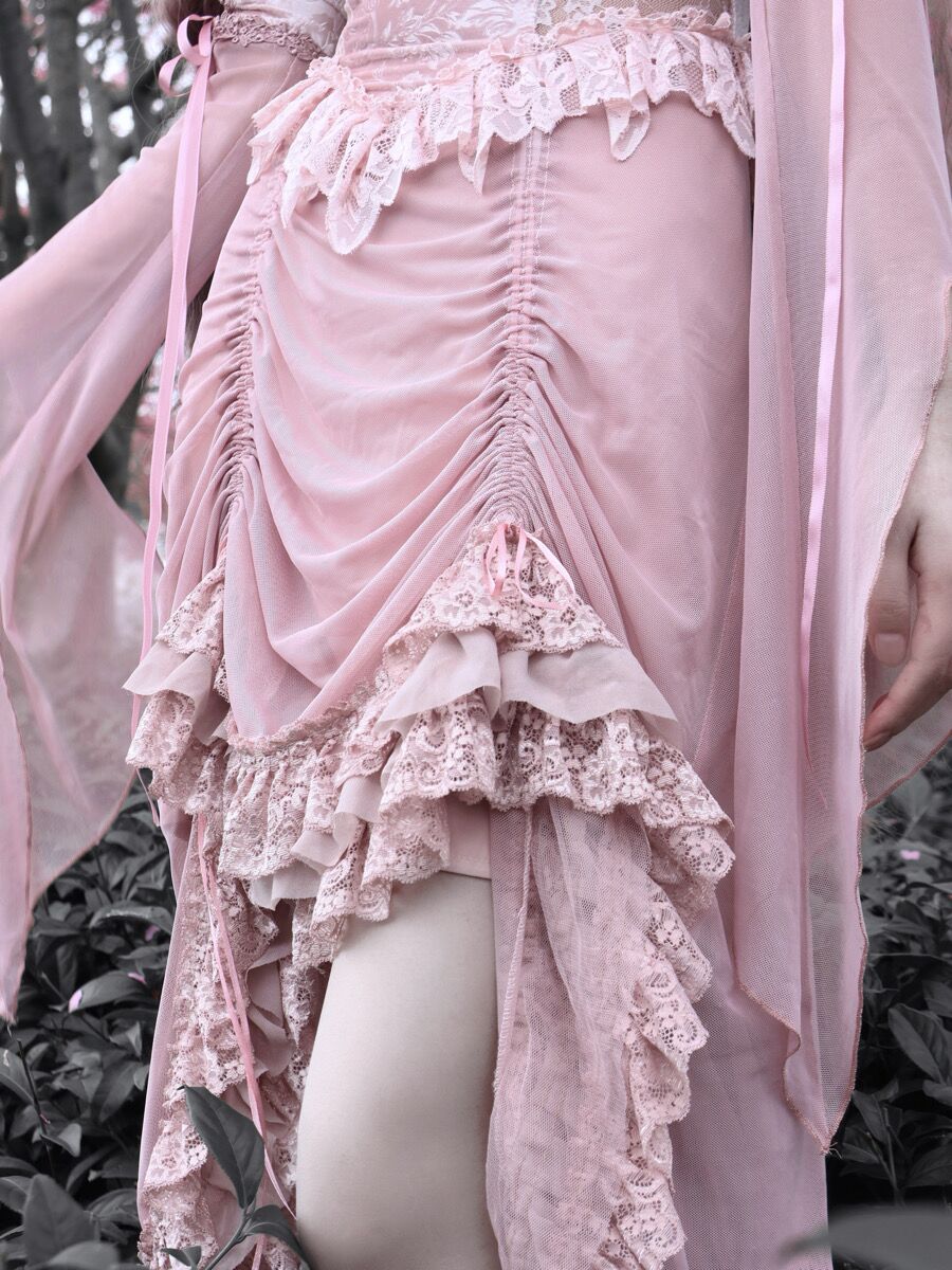 Lolita Gothic Pink Embroidered Lace Slip Dress LG1004