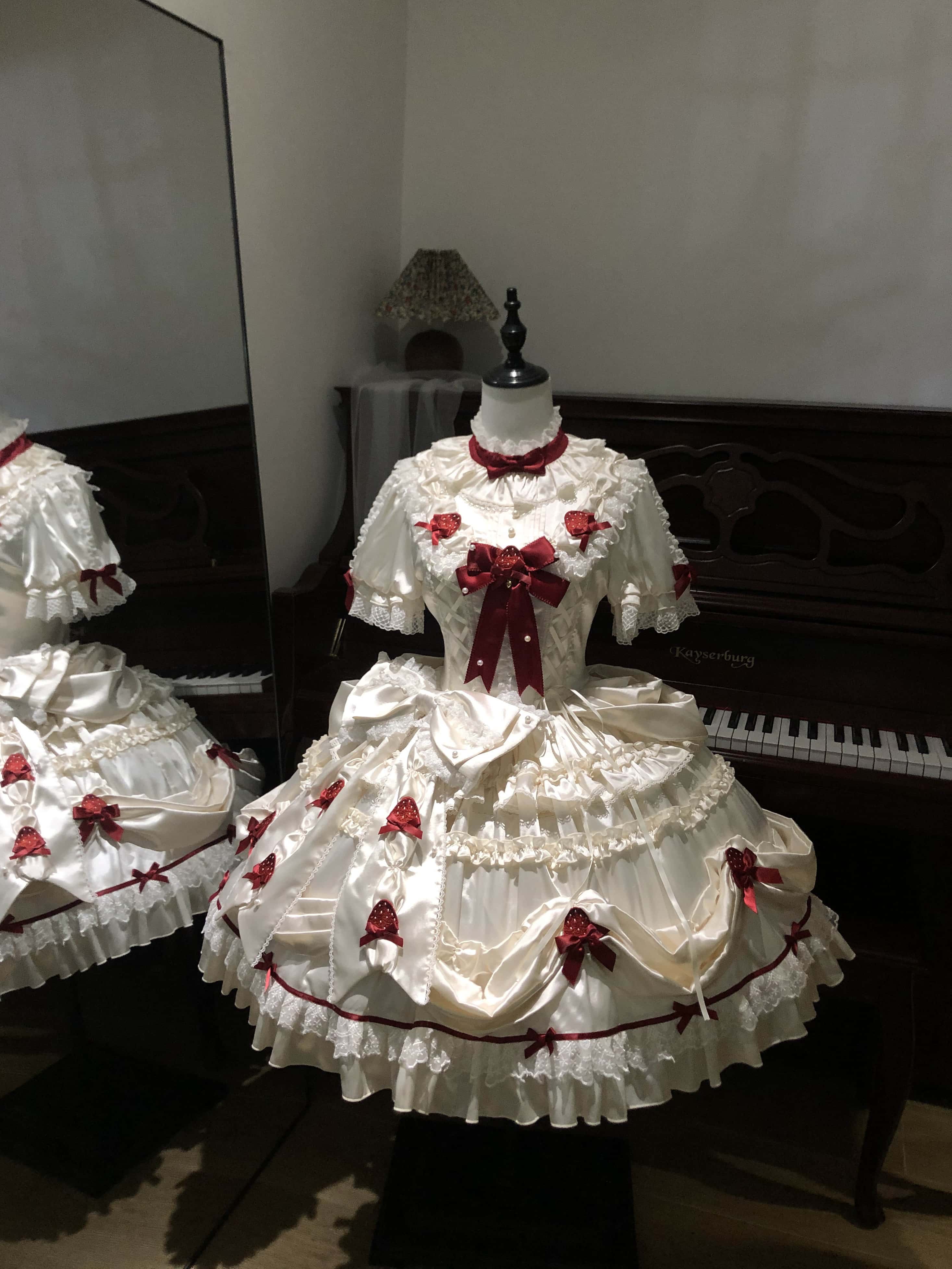 Paria Cream Strawberry Satin Lolita OP Dress