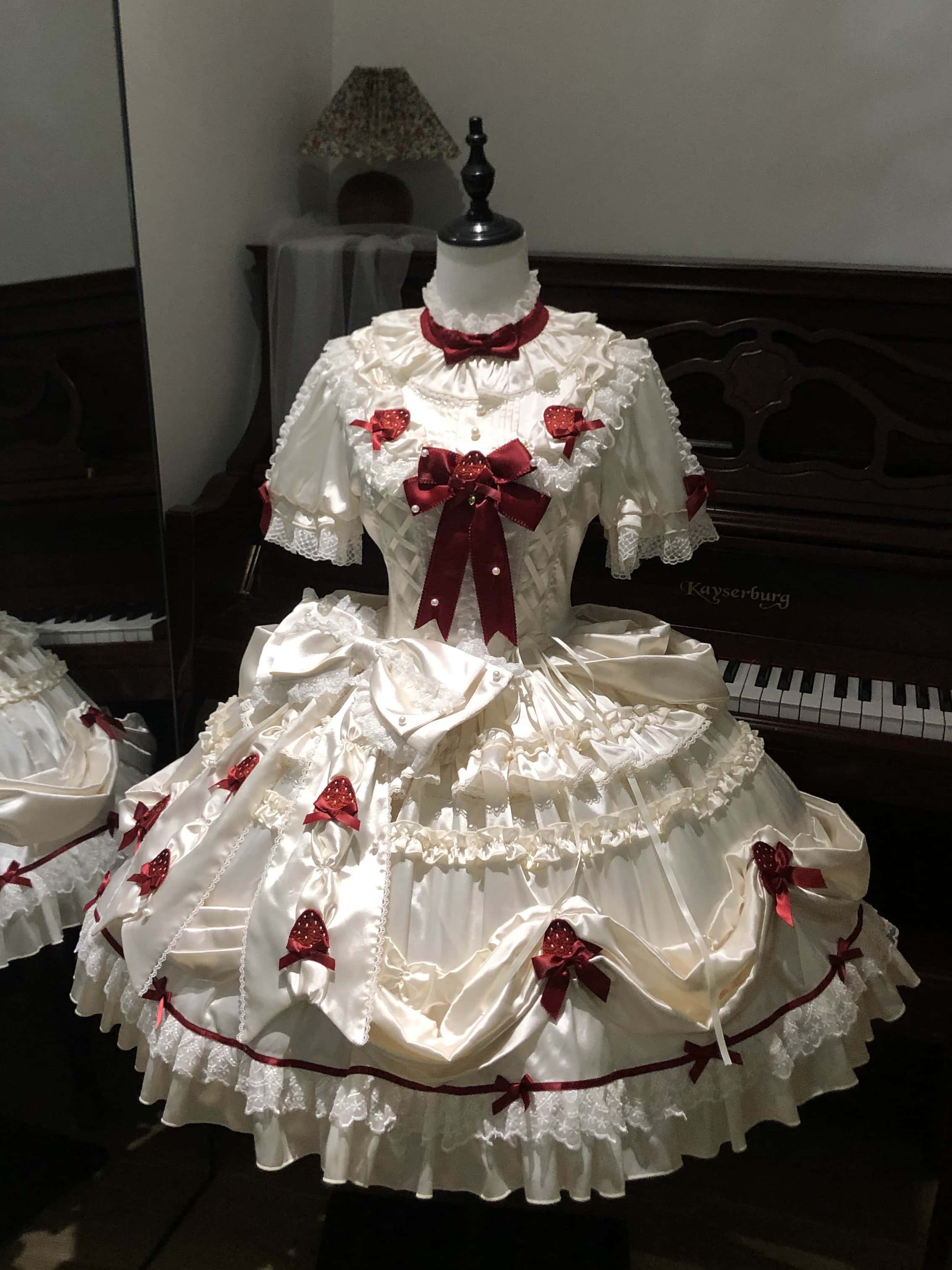 Paria Cream Strawberry Satin Lolita OP Dress