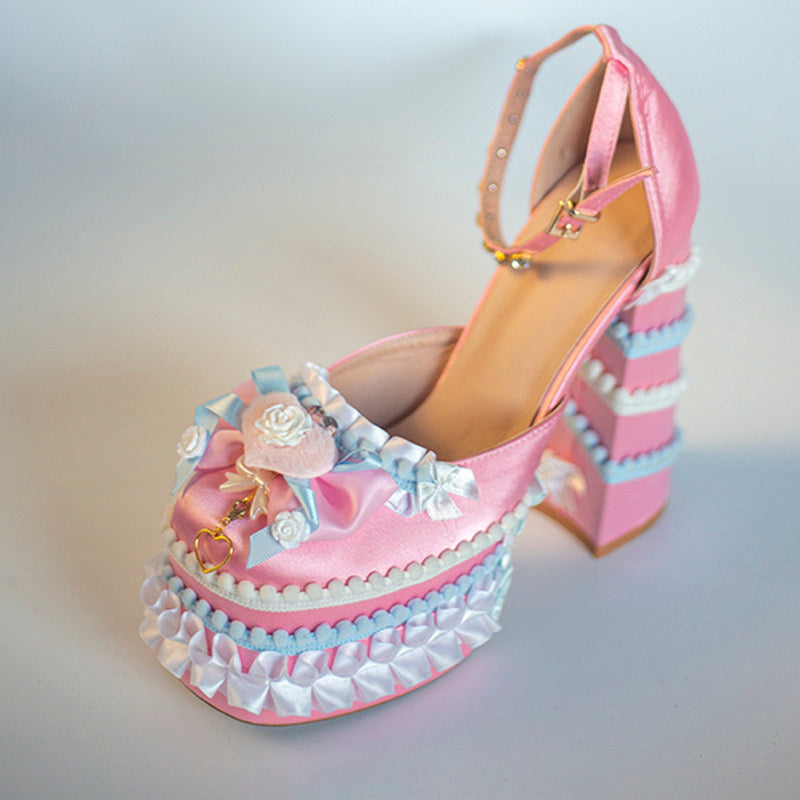 Cream Dopamine Lolita Sweet‑Girl Alt‑Y2K High‑Heel Shoes