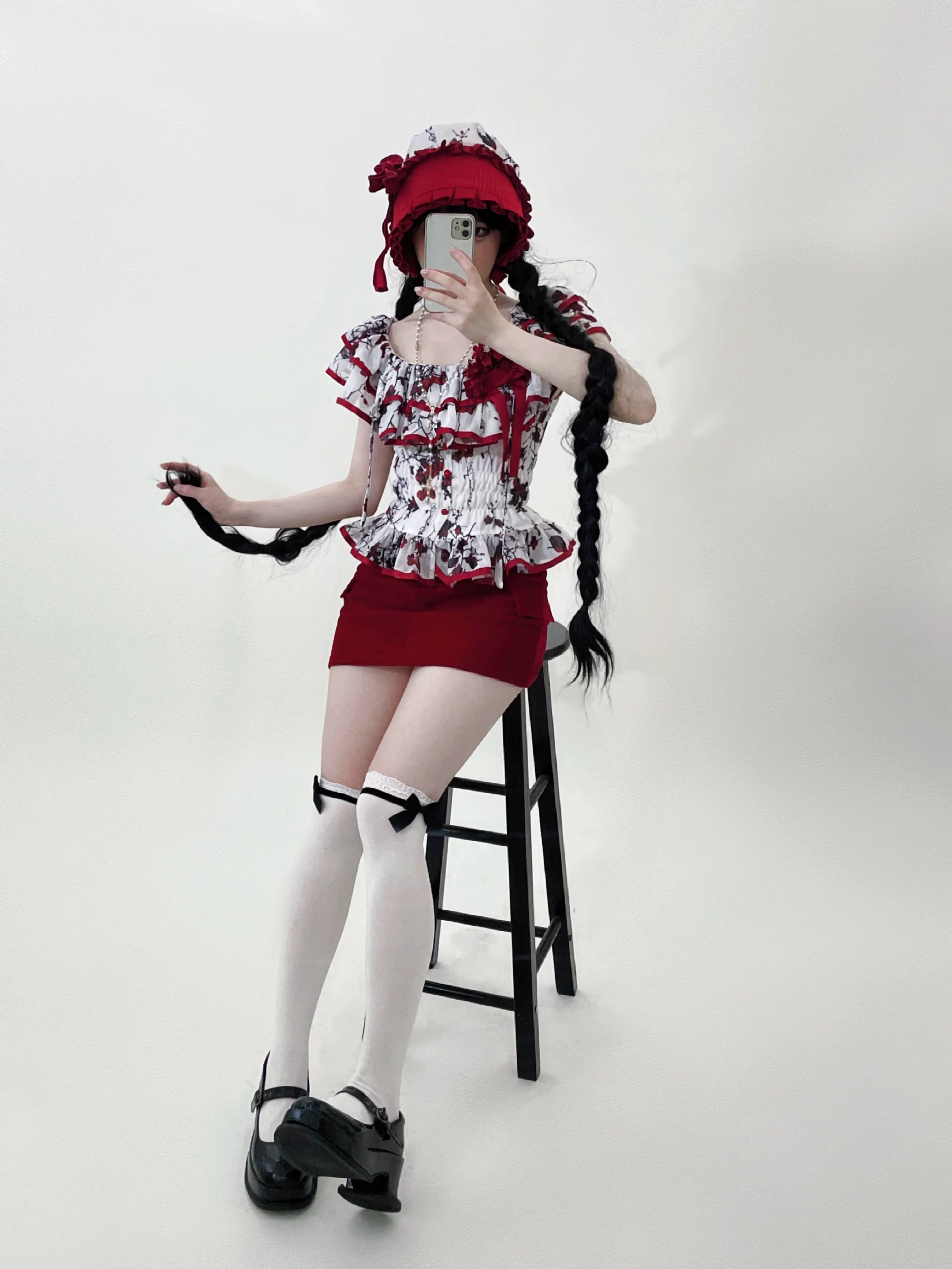 Thorned Rose Gothic Lolita Red Blouse & Skirt Set