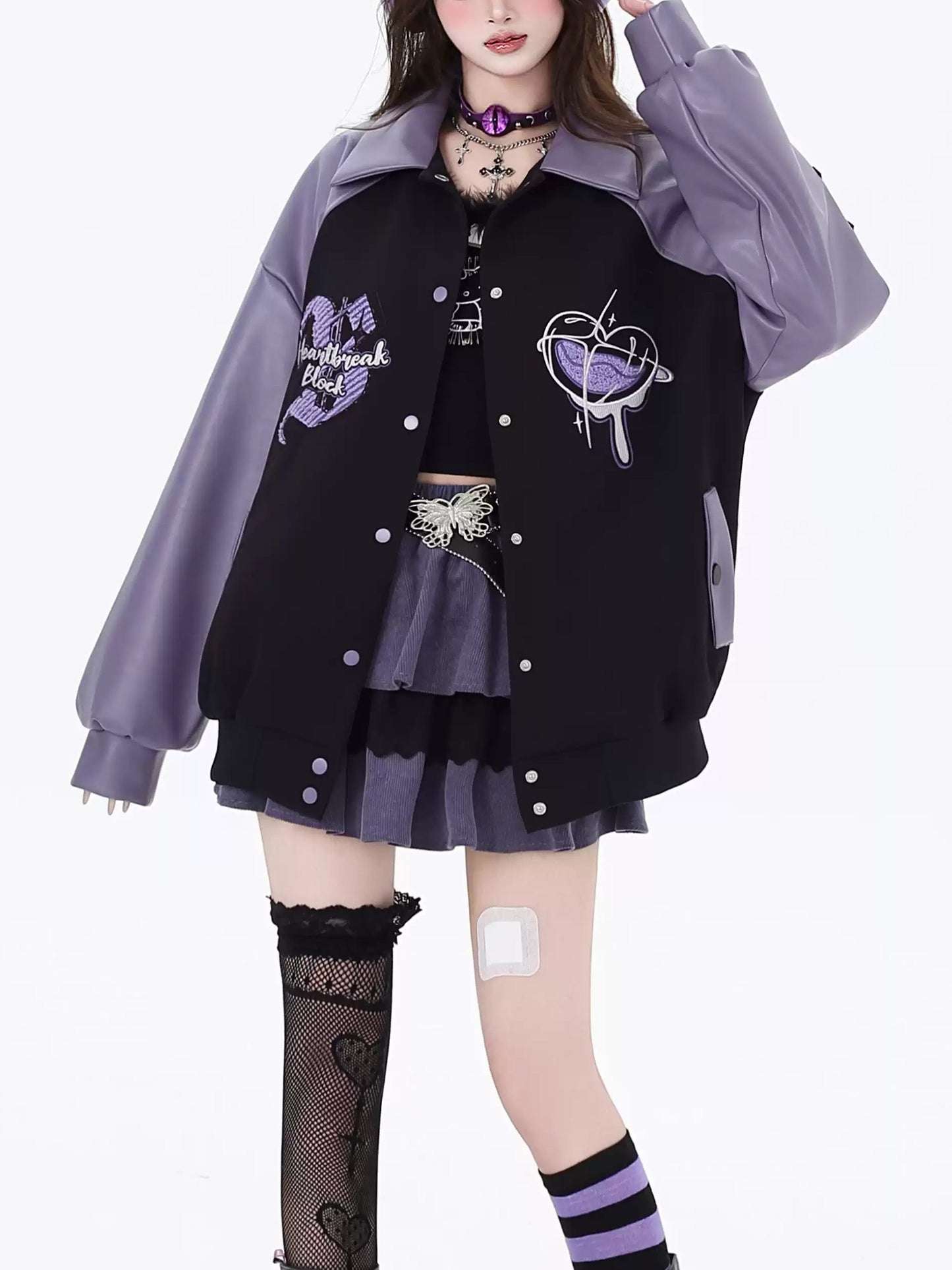 Harajuku Heart Embroidery Bomber Jacket LE1022