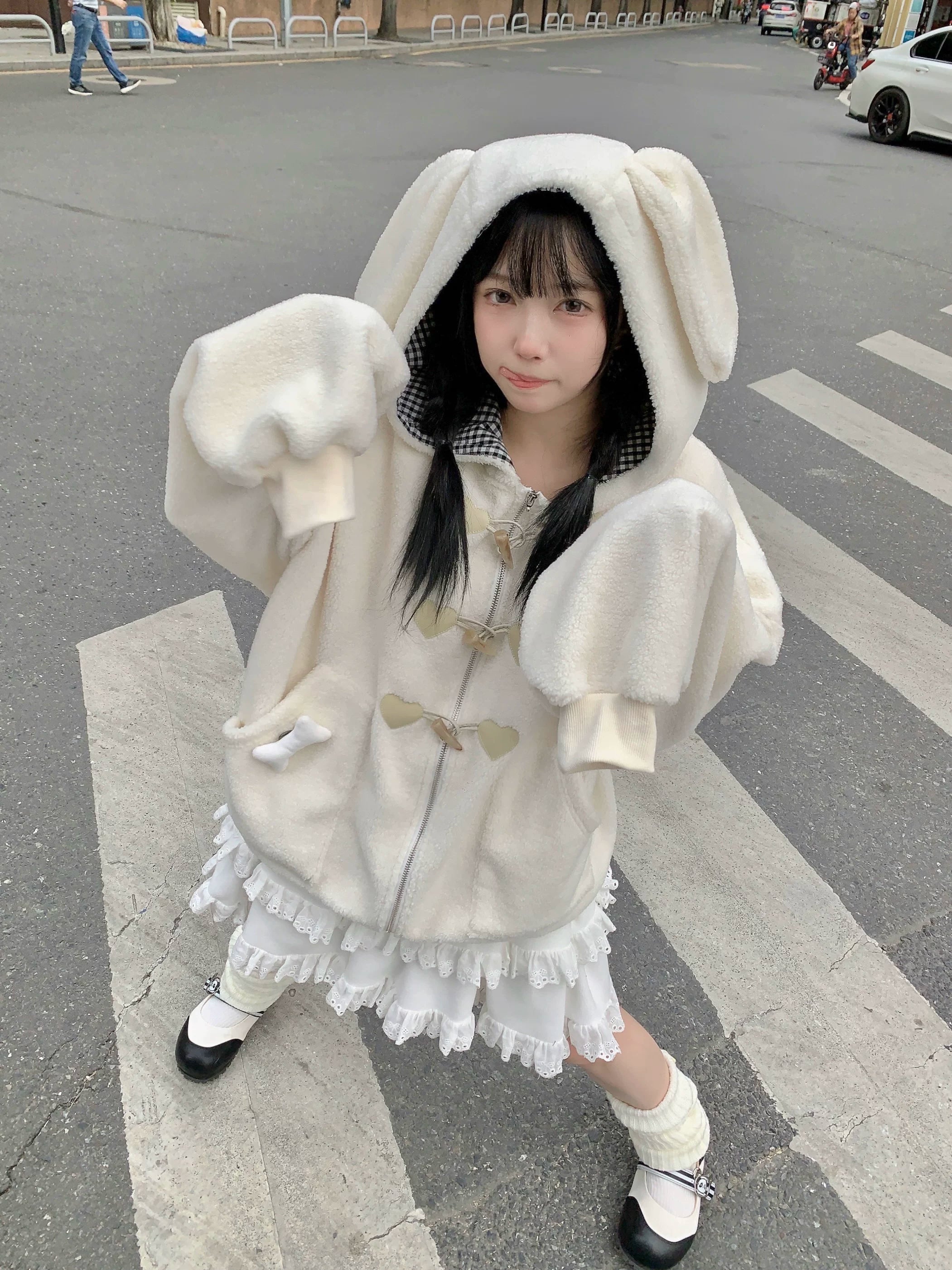 Plush Puppy Animal‑Ear Hooded Autumn & Winter Coat