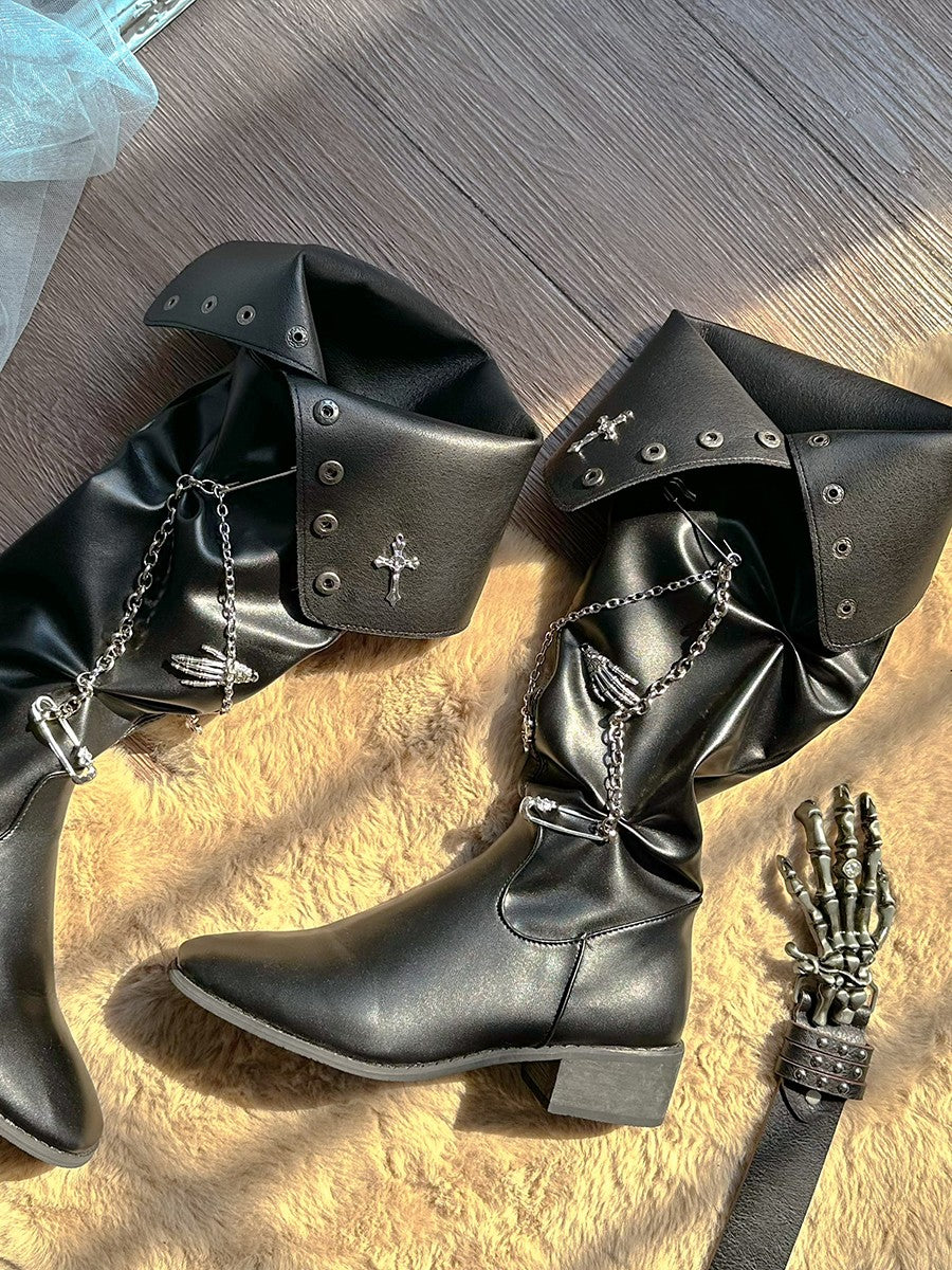 Lolita Gothic Cross Pointed Toe Boots LE5006