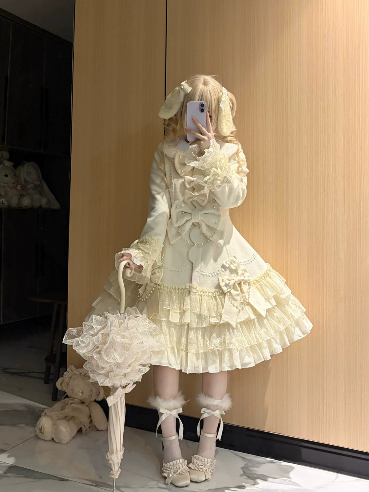 Pearl Petal Lolita Original Autumn & Winter Apricot Outer Coat